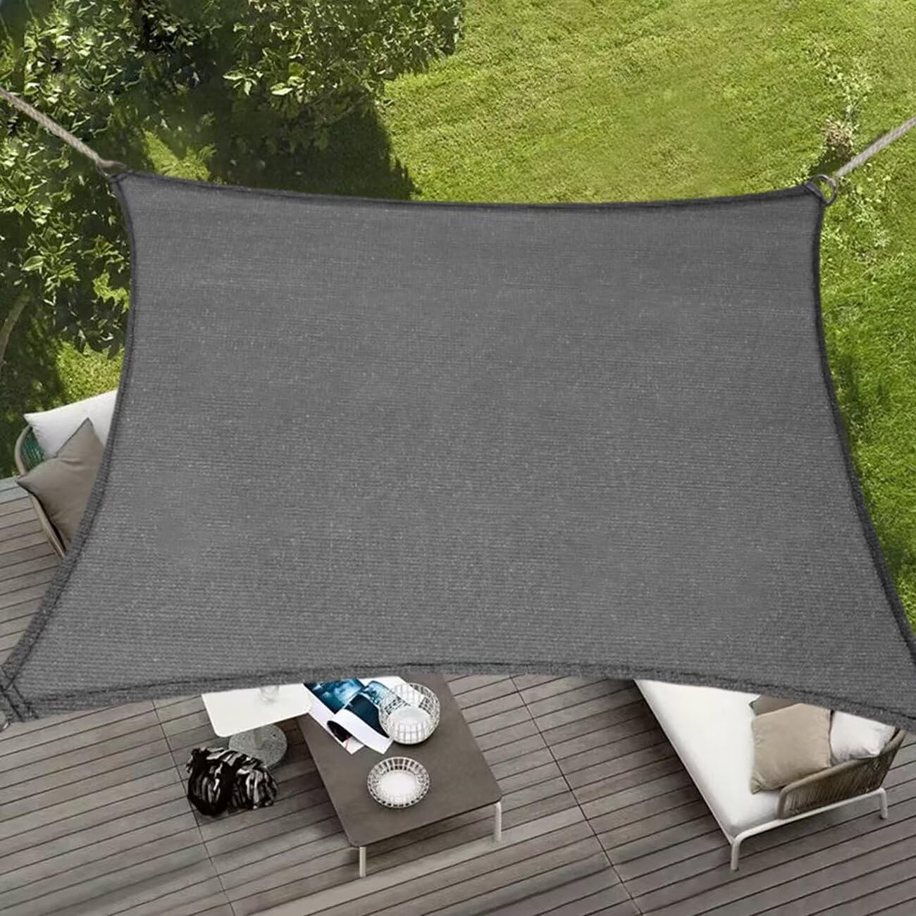 WeRi Sun Shade Sail 14' x 26' Rectangule Sunshade UV Block Grey Shade Cloth for Patio Backyard Garden Lawn Outdoor Activities and Facility (We Make