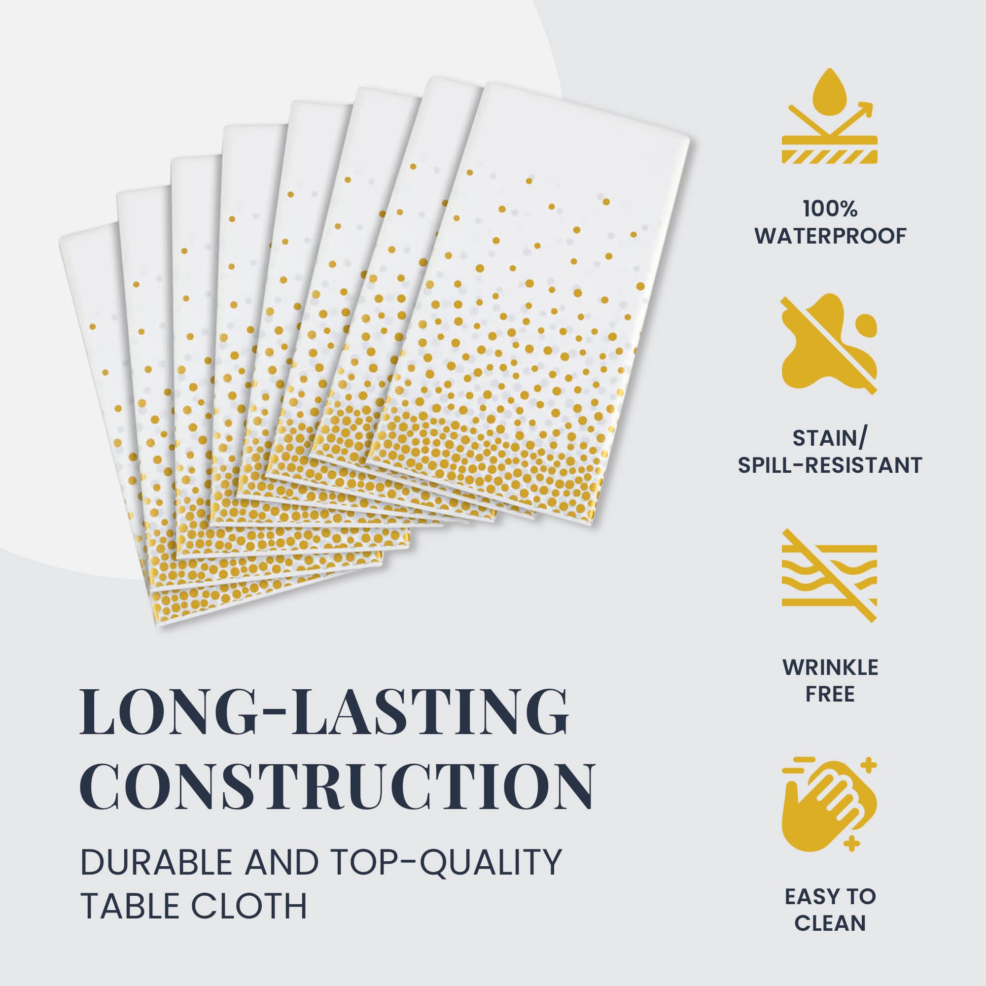 Lot De 24 Nappes Et Chemins De Table Blancs Et Dorés - Décorations De Fête - Nappe Jetable En Plastique Blanc Et Jaune Doré Et Satin Pour Mariage, Anniversaire, Remise De Diplôme