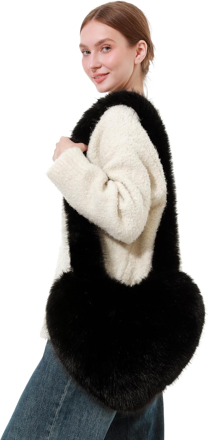 LA CARRIE Women Faux Fur Shoulder Bags and Faux Fur Leg Warmers 2pc Set