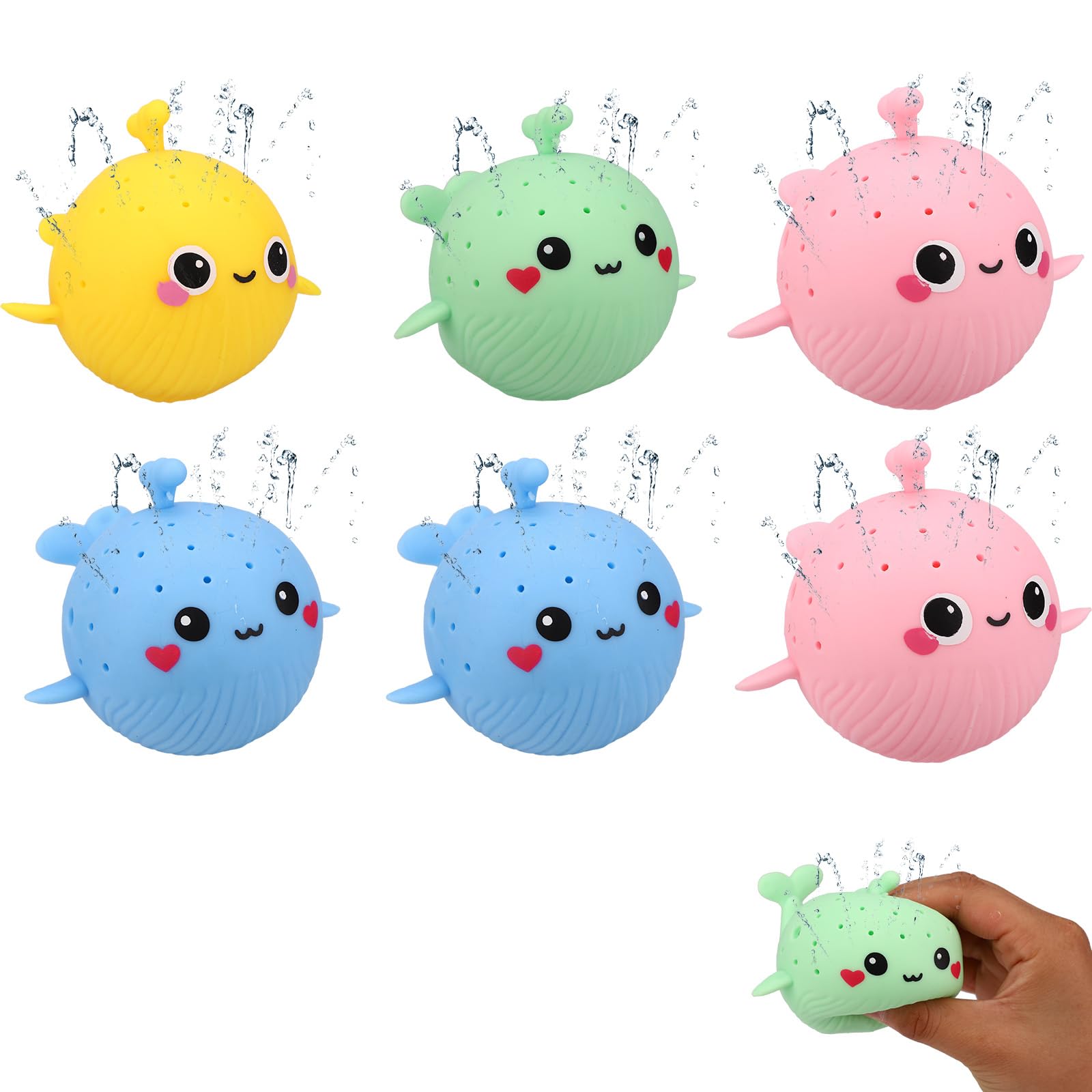 6pcs Whale Bath Toys, Funny Baby Kids Toddler Whale Water Ball Adorable Floating Pool Squeeze Swimming Splash Water Balls Marine Animal Pool Toy for Boys Girls (4 Colors)