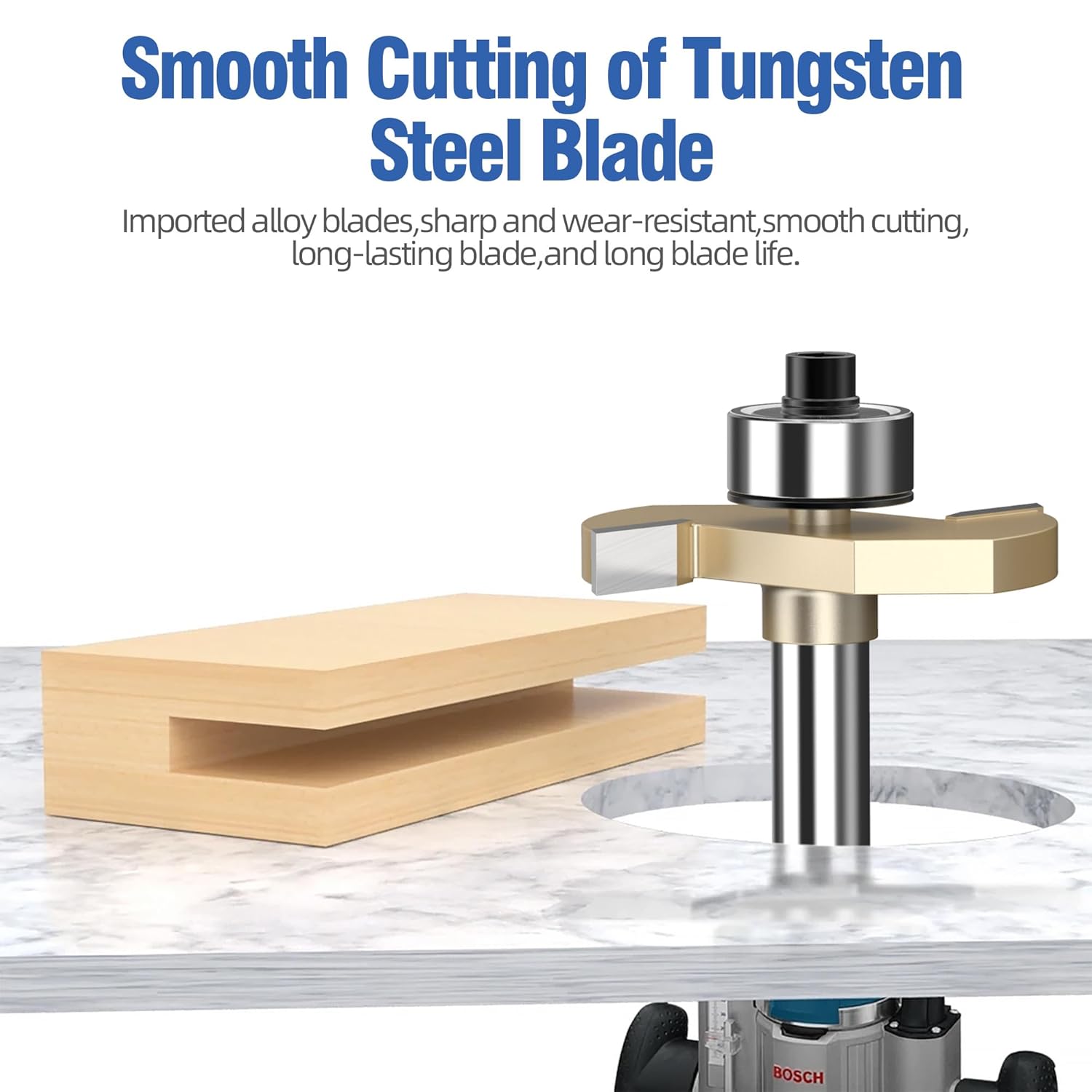 HUHAO Slot Cutter Router Bit, T Type Bit with Bearing, Slot Router Bit Set,1/4" Shank,Cutting Height 5/32" T Trark Bit with Bearing