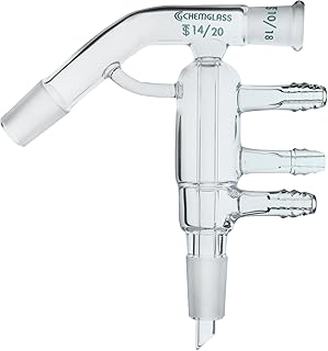 Chemglass CG-1239-02 Short Path Distilling Head with 10/18 Thermometer Joint and 14/20 Lower Inner Joint, 110mm W x 115mm H