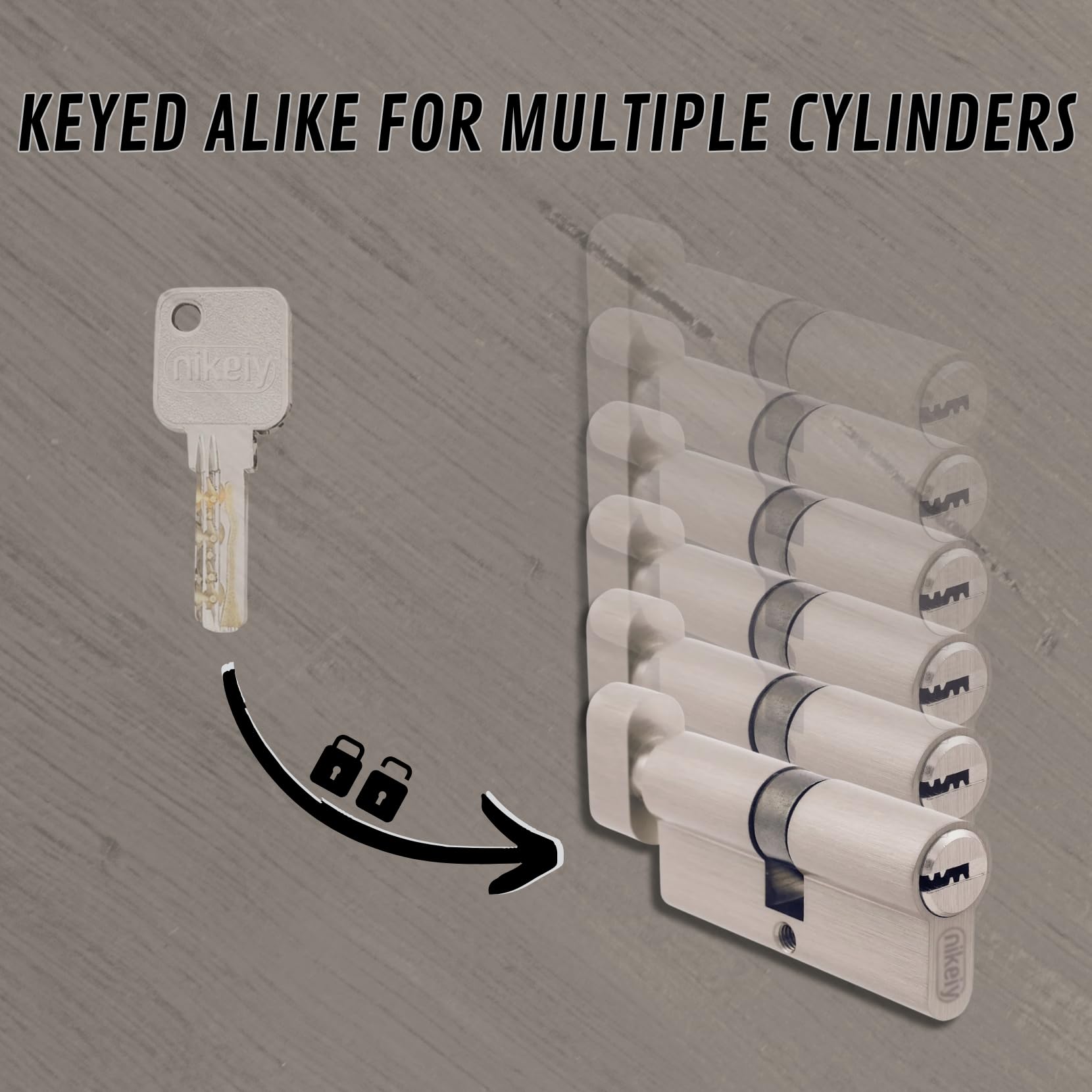Lot de 4 cylindres pour serrures en laiton 30/30 mm, cylindre avec bouton, vis et clés incluses, facilement montable, serrure pour portes et garages, clé unique, longueur 60 mm