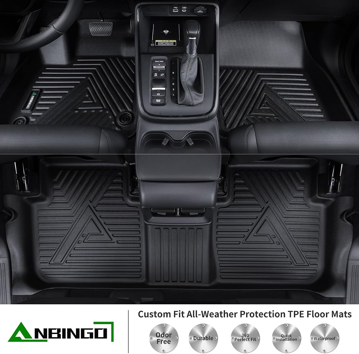 ANBINGO® Floor Mats & Cargo Liner for Honda HRV 2023 2024 2025 2026 2027 | for LX/Sport/EX-L, All Weather Car Mat, Custom Fit HR-V Full Set Accessories, Black