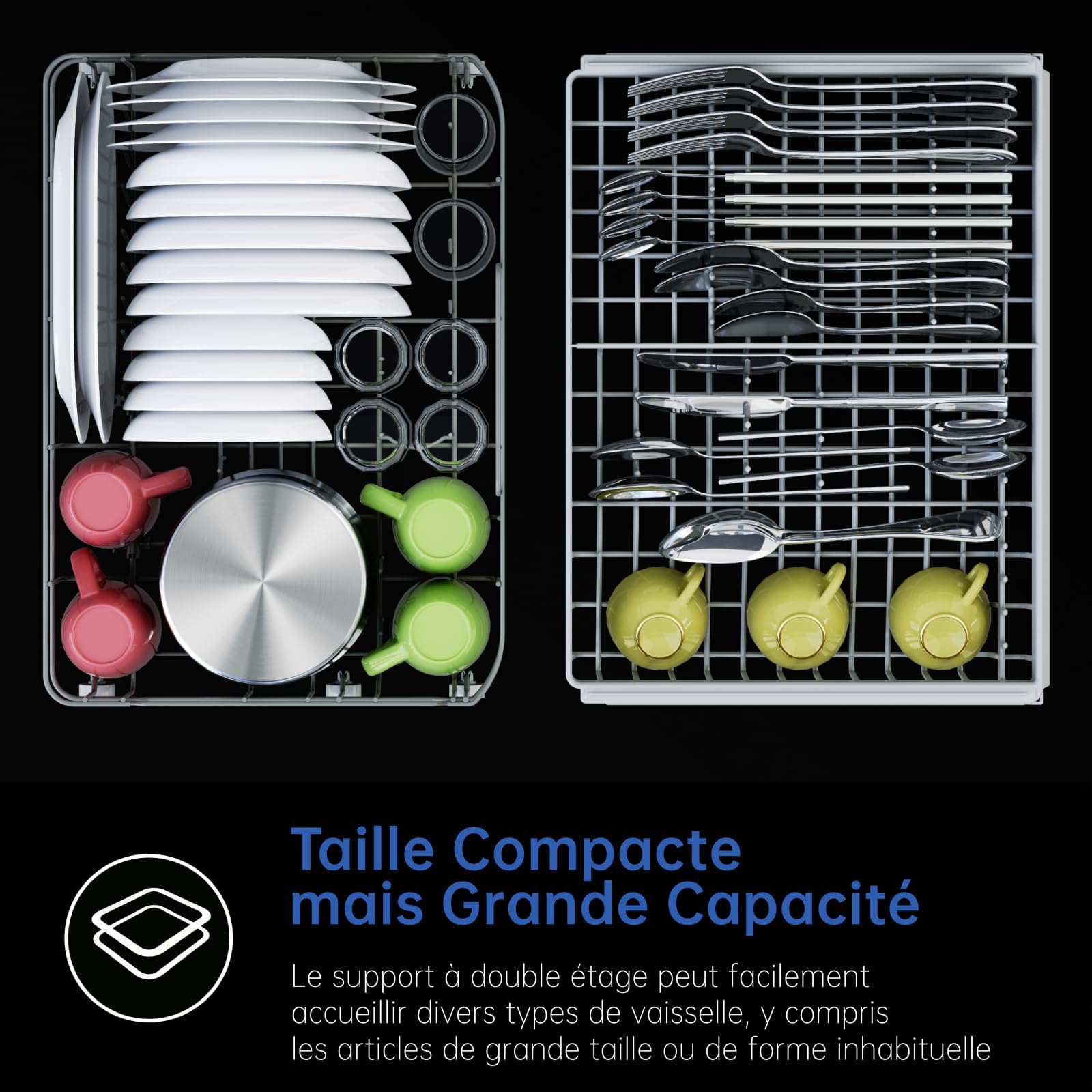 AIRMSEN Lave-vaisselle de Table Mini 7+2 Programmes Fonction Sel Adoucissant Commande Tactile Affichage LED Réservoir 5L Compact Appartements Dortoirs