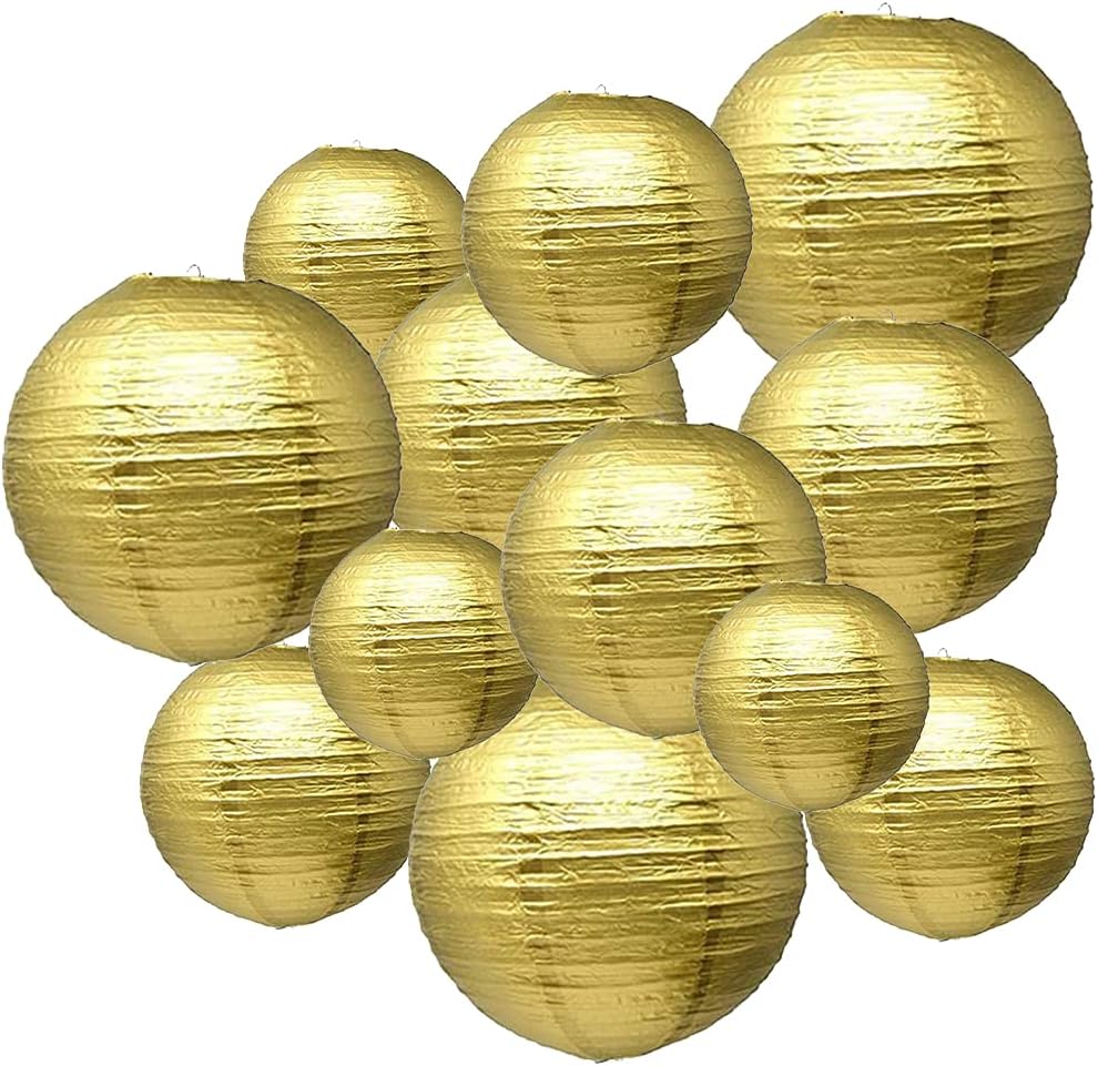 Silver Paper Lanterns 12 Pcs Assorted Size of 6" 8" 10" 12" Chinese Round Paper Hanging Decorations Ball Lanterns Lamps for Home Decorations, Parties, and Weddings