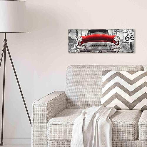 Miniatura 5 de Red Classic Car Route 66 Retro Wood Wall Decor  Arte de pared de coche clásico grande para hombre cueva, garaje o sala de estar