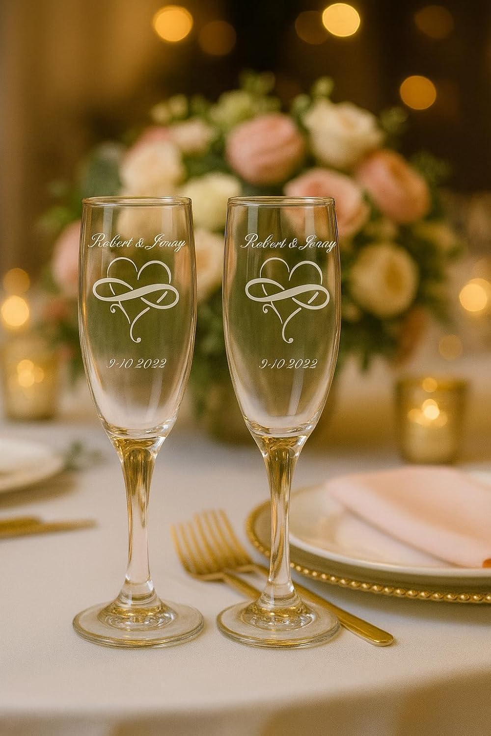 GIFTS INFINITY® Engraved Wedding Infinity 2 Heart Champagne Flutes Set of 2 Personalized Toasting Glasses - Valentine's Day Gift (Fl-9) - Image 2