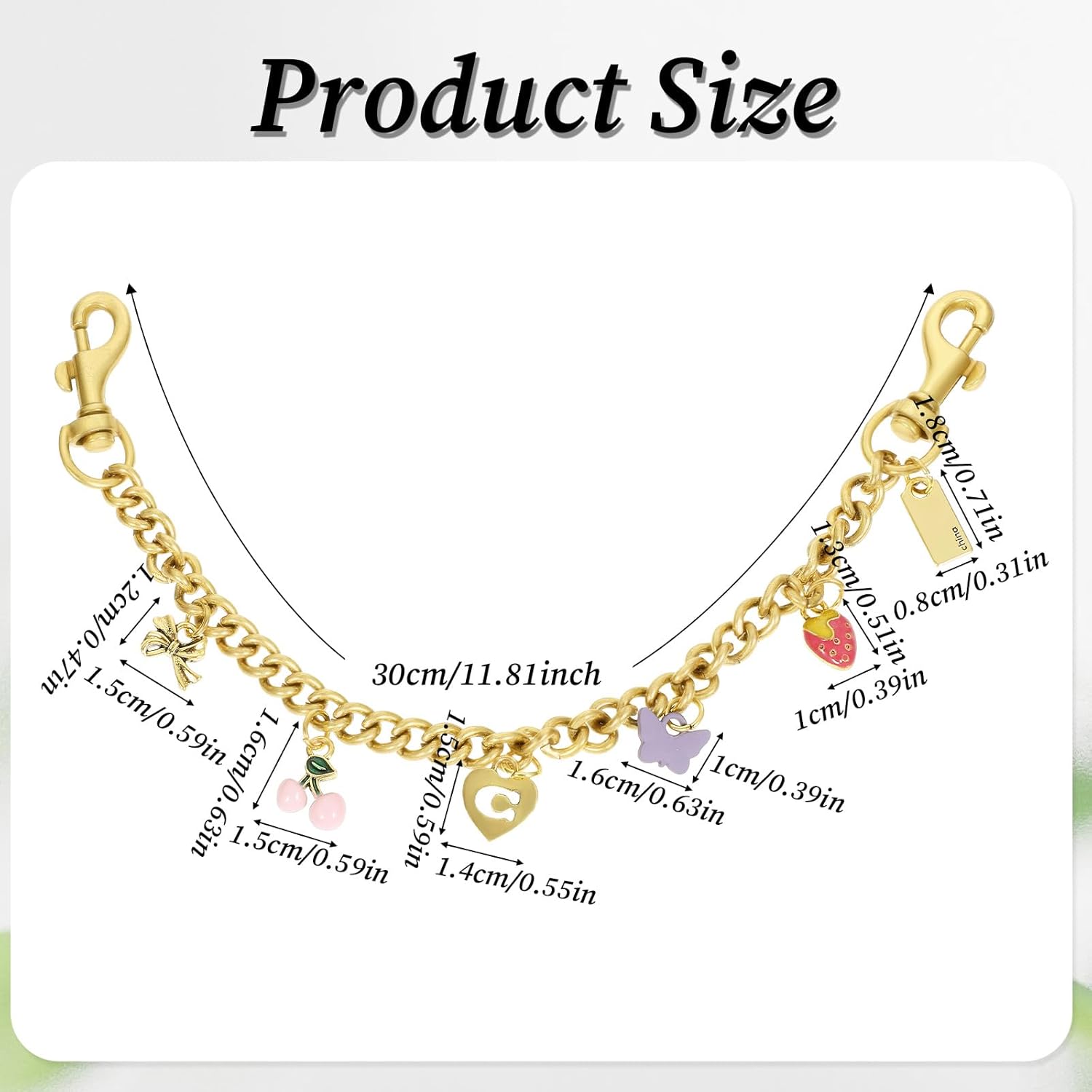 Cherry Charms, Purse Extender Chain, Two Point Bag Charm Chain with Lobster Clasp, Butterfly Purse Chains, Purse Chain Charm, Purse Accessories for Women (Antique Gold) - Image 2