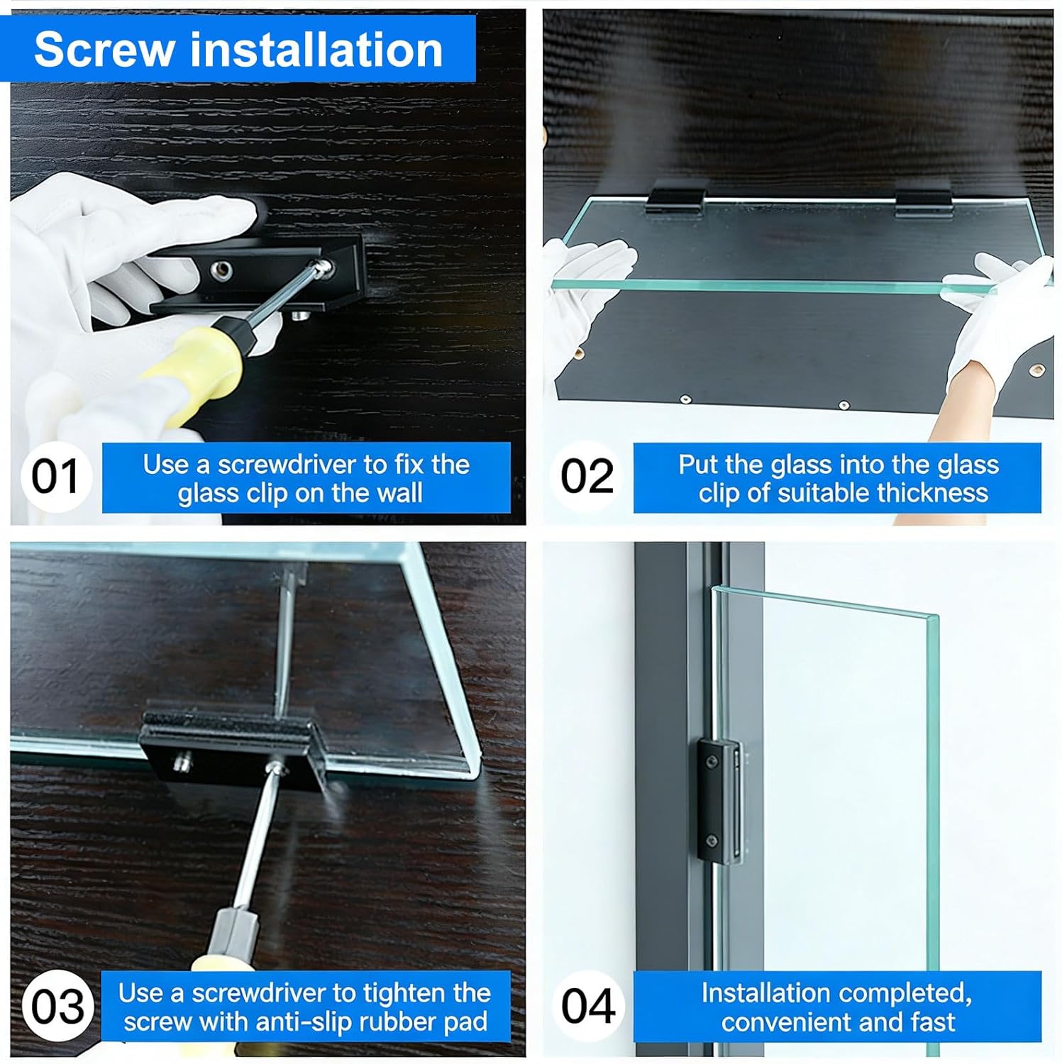 8 Pcs Black Aluminum Alloy Square Glasses Shelf Brackets Clamp Clip, Greenhouse Glass Clips Holder Support, Glass Shelf Supports, Mirror Corner Brackets (Suitable for 5-8mm Thick)