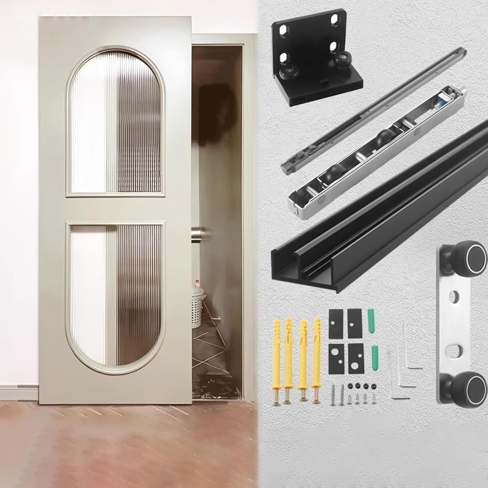Kit de quincaillerie pour Porte coulissante,Rail pour Porte coulissante Placard,Quincaillerie de Porte Coulissante Invisible Non Rail,Porte Non Incluse,pour Porte en boiss Simple