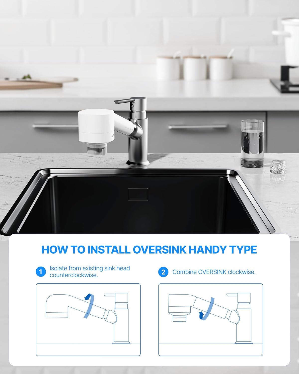 CALAB Handy Type Tap Mount Faucet for Drinking Water with 5 Filter Elements, Reduces Chlorine for Good Flavor, Tap Water Filter Mount for Kitchen Sink