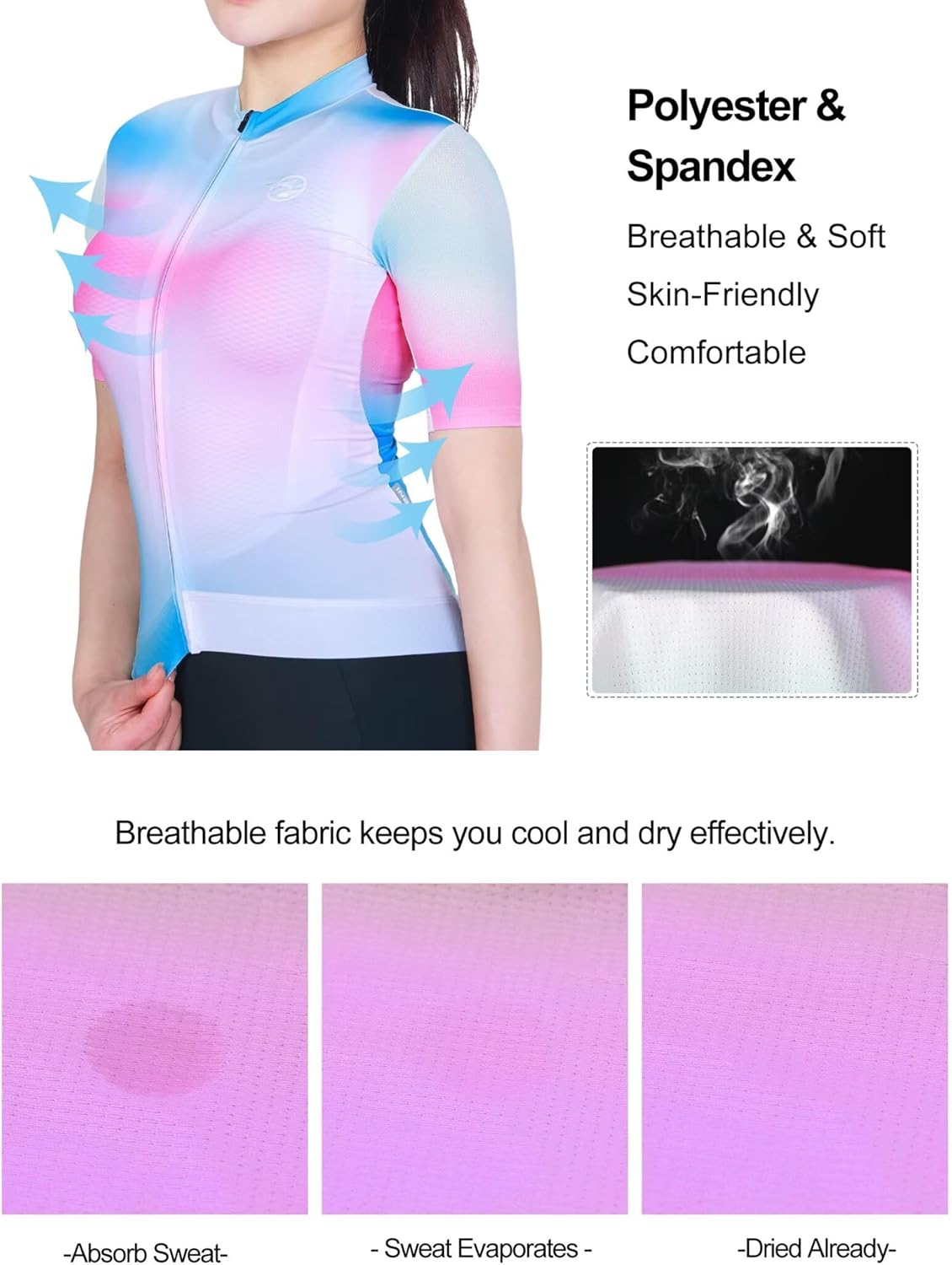 INBIKE Cycling Jersey Women Short Sleeve, Breathable Bike Shirt Full Zipper, Quick Dry Biking Tops with 3 Rear Pockets - Image 4