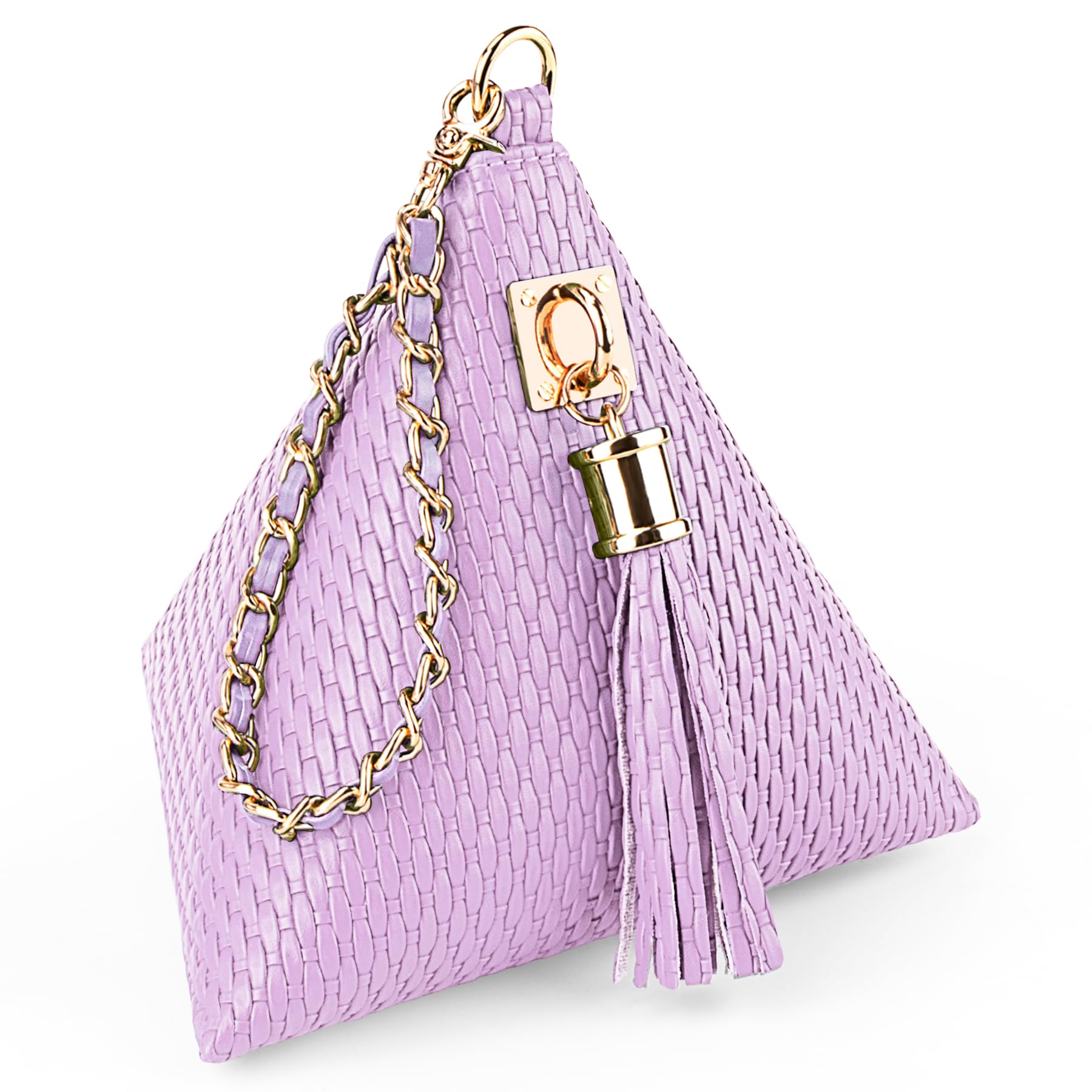 Leather Triangle Wristlet Clutch Purse Handbag - Pyramid Evening Cocktail Pouch Wallet Detachable Strap & Tassel Charm