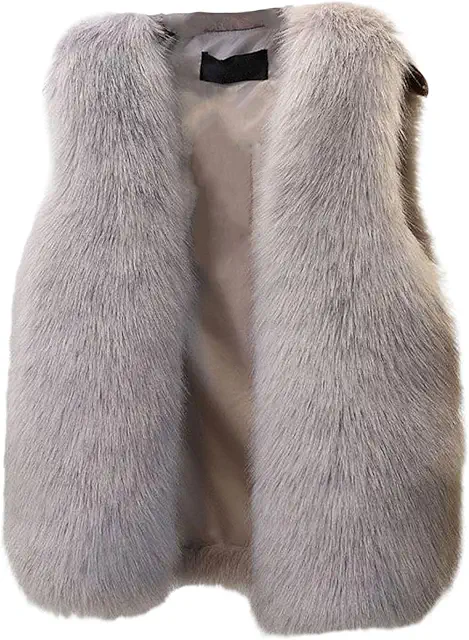 Gilet sans manches en fausse fourrure pour femme - Gris 4XL - Gilet fourrure femme sans manche