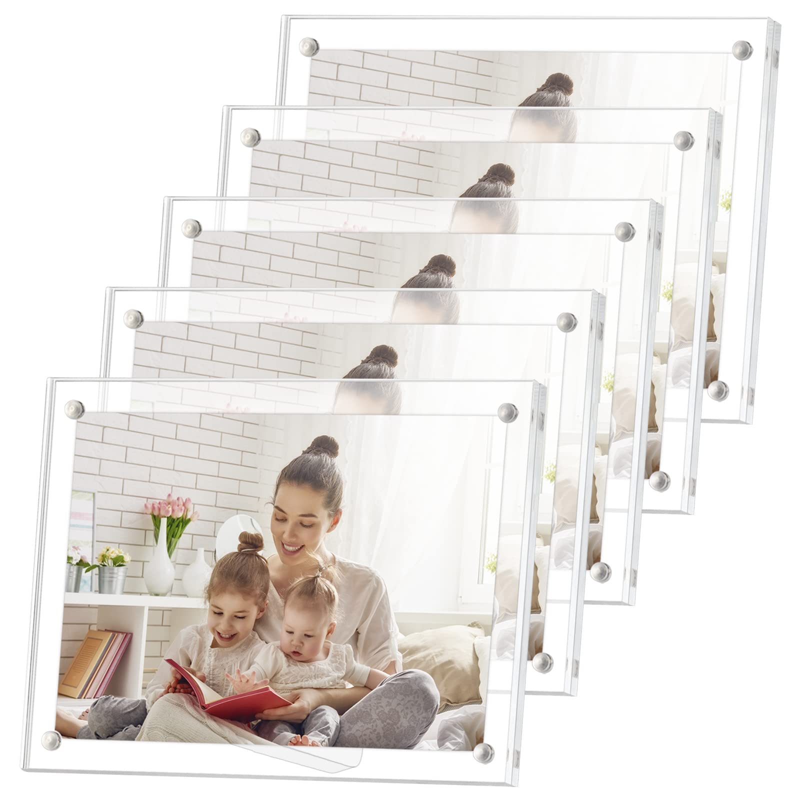 LileZbox Acrylic Photo Frame,Clear Pictures Frame Desktop,Horizontal or Vertical Magnet Picture Frame with Support,1 pack (4x6 (set of 5))