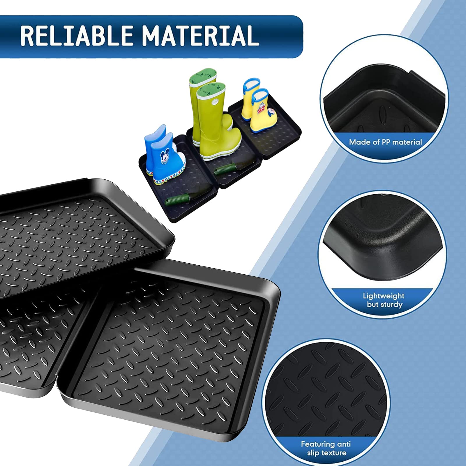 Navaris 3X Poggiascarpe Vassoio Scarpe Bagnate - Set 3X Vaschette In Plastica Con Bordo Rialzato - Base 35x27x2,5cm Anti Pioggia Neve Acqua - Grigio - Foto 4