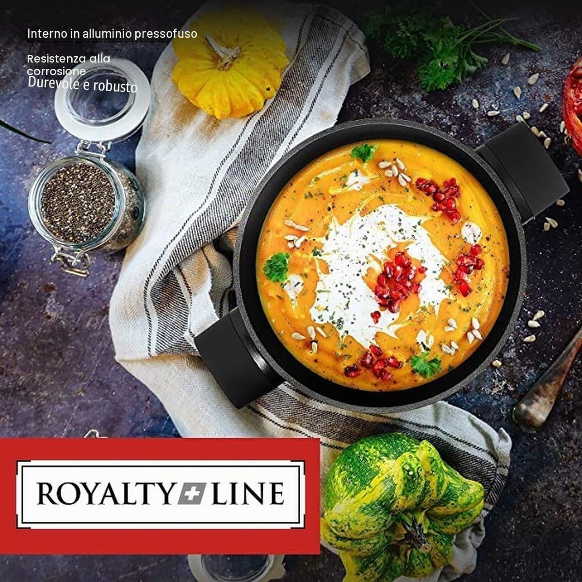 Royalty Line - RL-BS44M - Pentola Antiaderente con Coperchio in Vetro, 23 Litri, 44 cm
