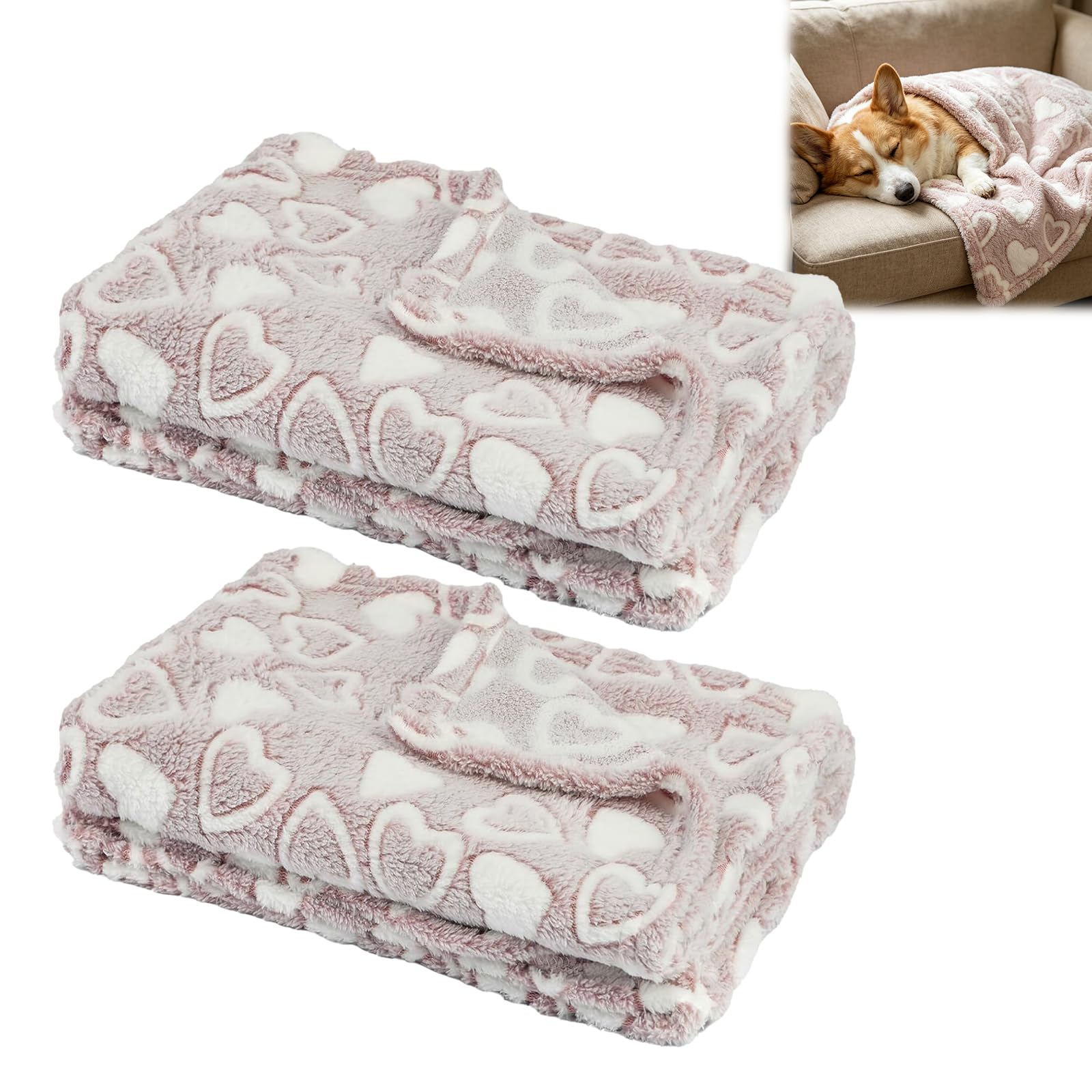 Hounyou 2 Pack Dog Blanket Washable for Pet, 75 X 100 cm Fluffy Puppy Fleece Blankets for Small Dogs Indoor Bed Sofa Travel