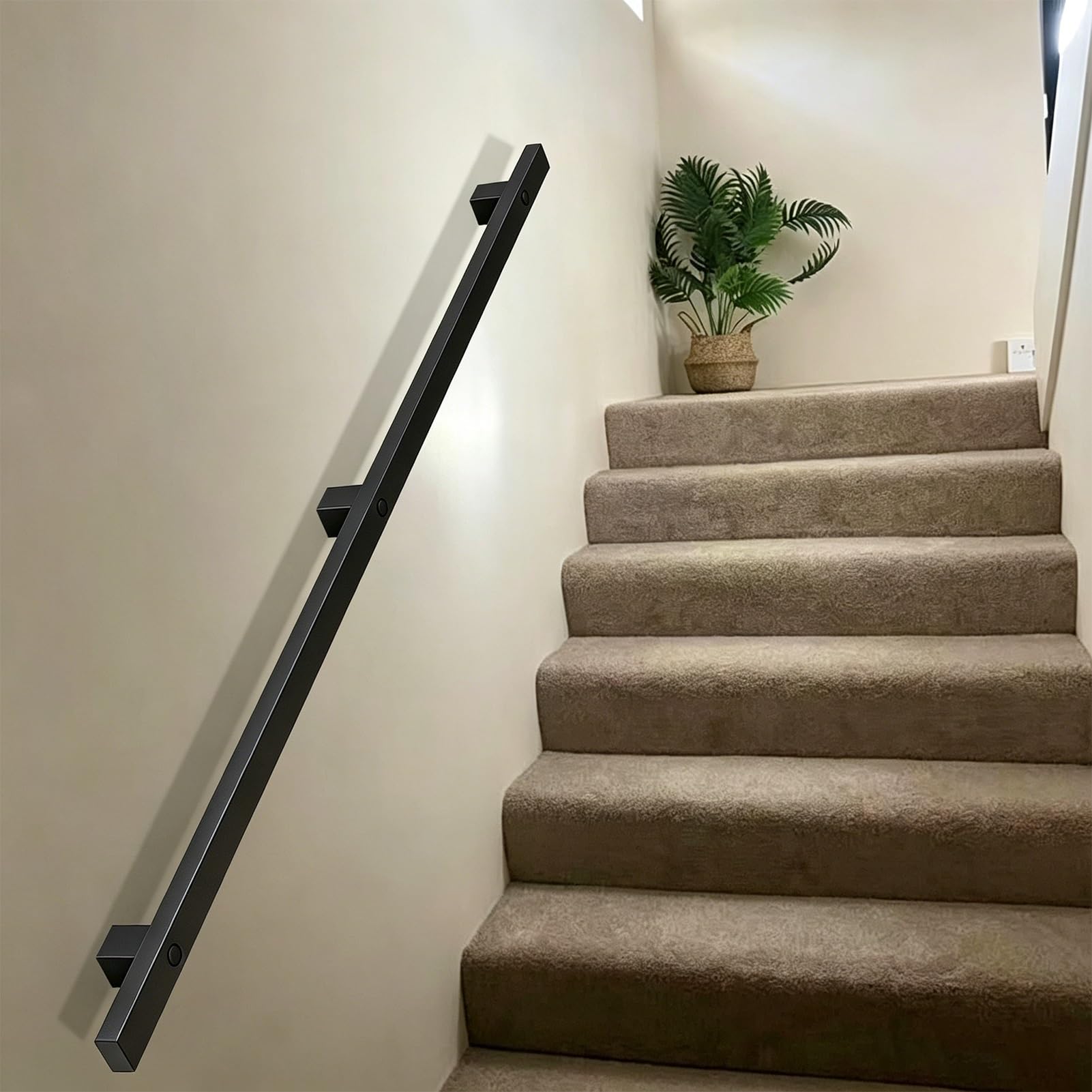 Drsyffsup One Color Handrails For Stairs, 4Ft 15Ft 12Ft 10Ft 8Ft 7Ft 6Ft 5Ft 3Ft Staircase Banister Hand Rails For Indoor And Outdoor Wall Mounted Stair Railing Safety Grab Bar - Black(18Ft/540Cm)