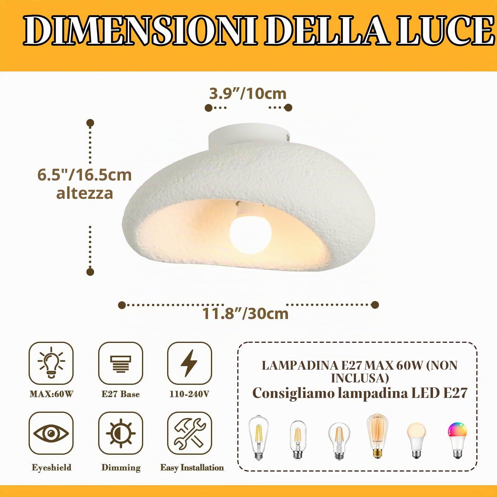 Lampadario Da Pranzo In Stile Giapponese Wabi-Sabi, Moderne Plafoniere E27, Paralumi Per Plafoniere Per Camera Da Letto, Sala Da Pranzo,Soggiorno,Corridoio, Illuminazione A Soffitto, 30 Cm