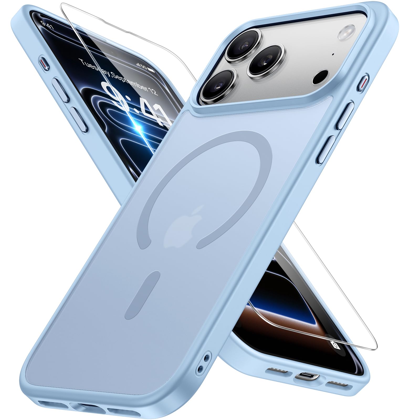 Miracase Magnetic for iPhone 17 Pro Max Case (Compatible with MagSafe) with Screen Protector Military-Grade Protection, Anti-Fingerprint Matte Phone Cover for iPhone 17 Pro Max 6.9 inch, Light Green