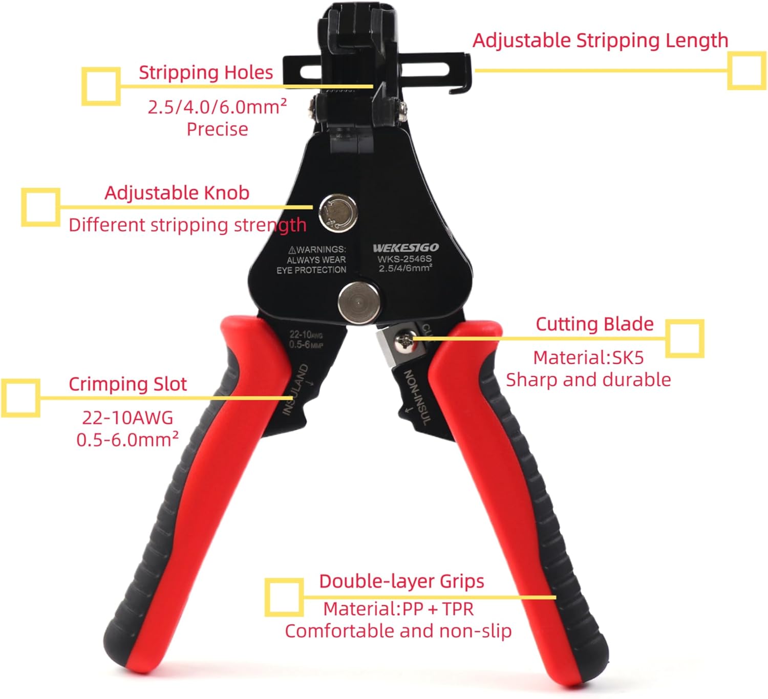 3 in 1 Adjustable Wire Stripper Tool, Automatic Solar Cable Stripper/Cutter for 2.5/4/6mm14-10 AWG Solar Wire