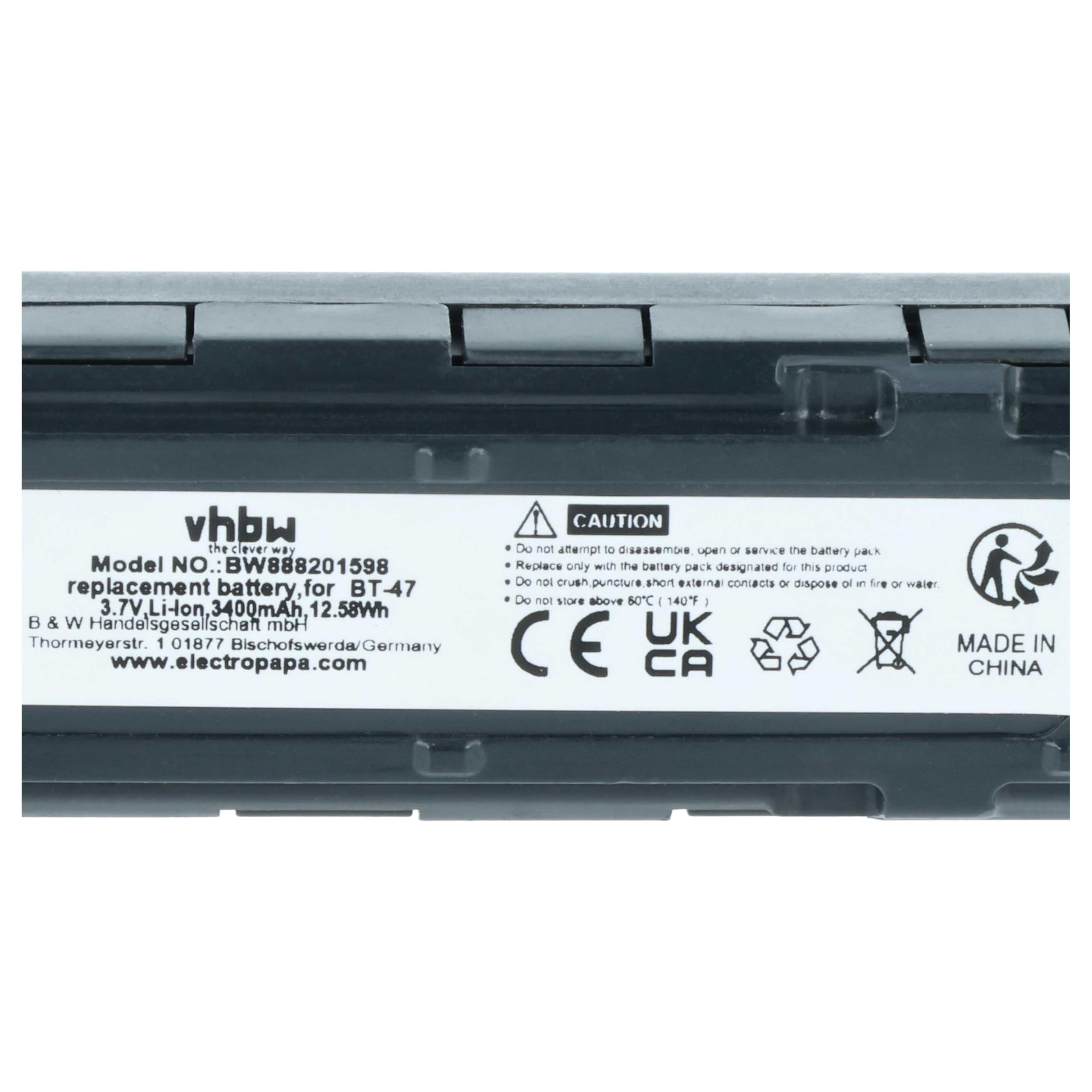 vhbw Batterie Remplacement pour Datalogic BT-47 RBP-GM45 Scanner Code-Barre POS 3400mAh 3,7V Li-ION
