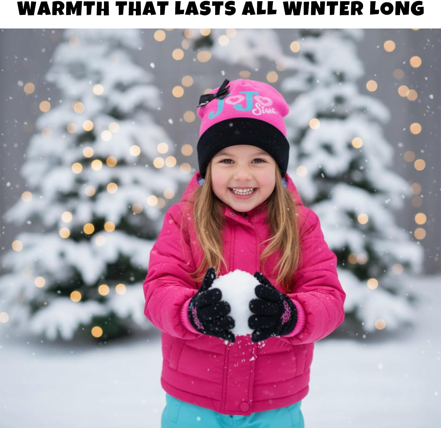Nickelodeon JoJo Siwa Girls Reversible Winter Hat and 2 Pack Glove Set (Age 4-7)