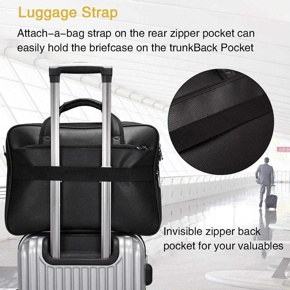 CLUCI Homme Cuir Porte-Documents Grande Capacité 15.6'' Sac d'ordinateur Portable Sac d'épaule de Voyage de Business Noir