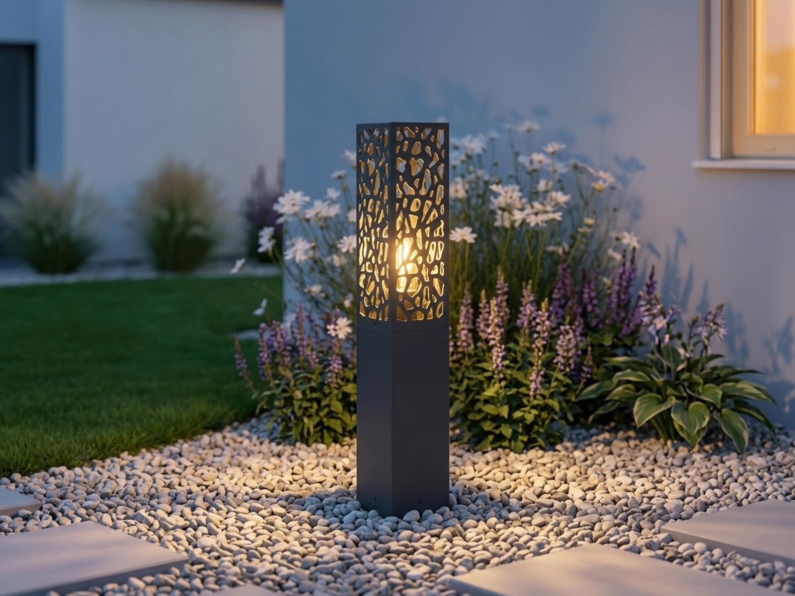 meineWunschleuchte Sockel-Leuchte Anthrazit für Garten Wegbeleuchtung | Höhe 60cm, mit E27 LED, Edelstahl, moderne Wegeleuchte, Schutzklasse IP44, mit besonderer Stanzung