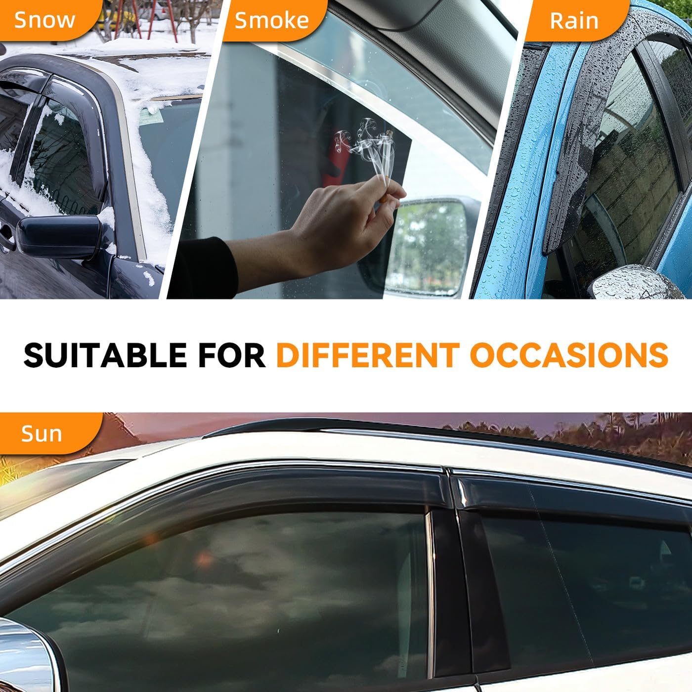 Deal 4-Piece Set JDM Style Outside Mount Tape On/Clip On Type Smoke Tinted Sun/Rain Guard Vent Window Visors Compatible with 2008-2013 Highlander