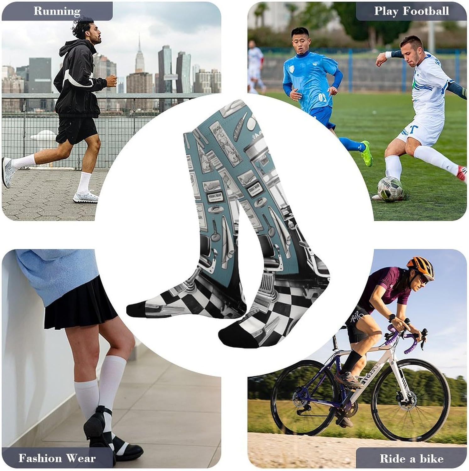 Barber Shop Knee High Soccer Socks Moisture Wicking