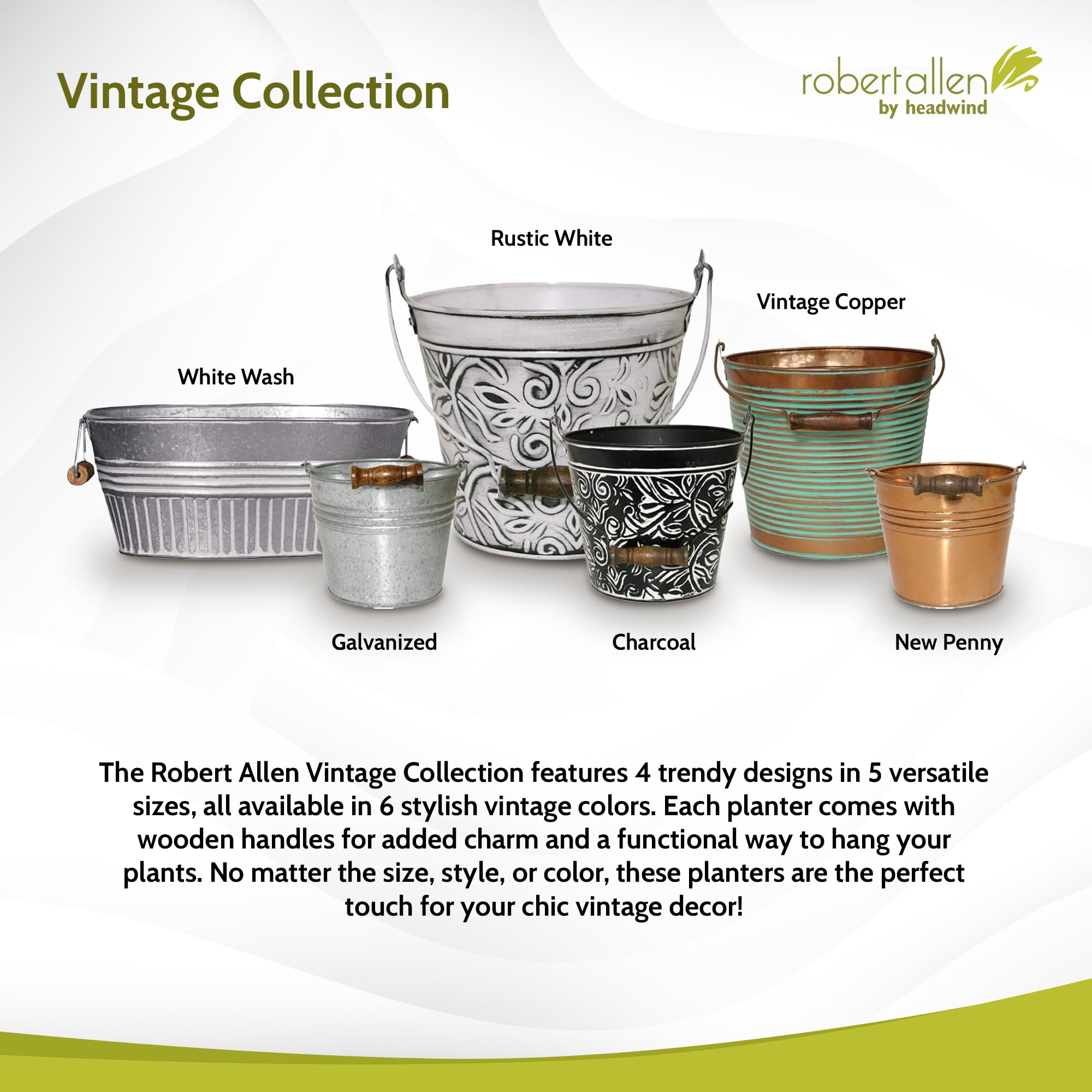 Amazon.com: Headwind Robert Allen 復古盆金屬花盆,附把手,14 英吋(約