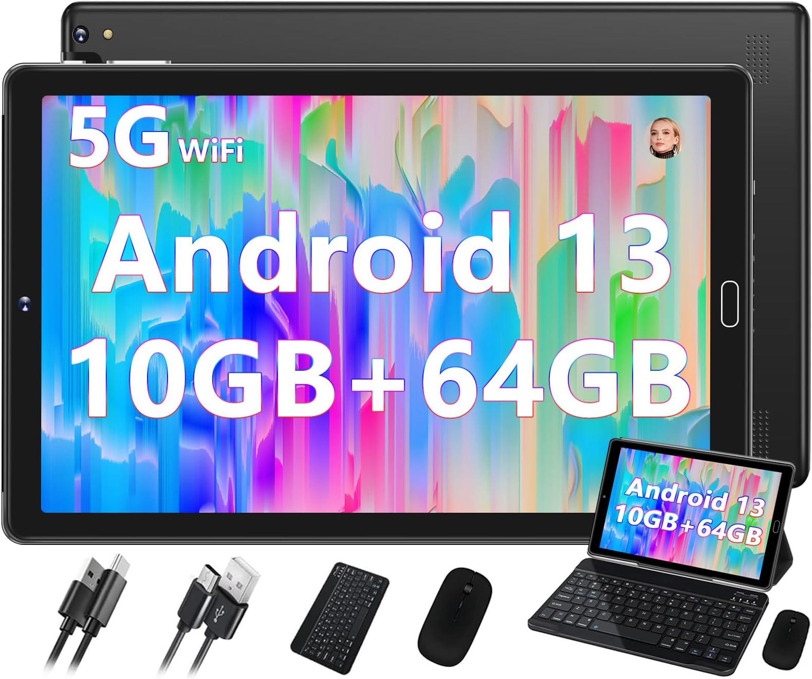 Tablet 10'' Android 13 10GB RAM+64GB ROM(TF 1TB), WiFi 5G + BT 5.0, GPS ...