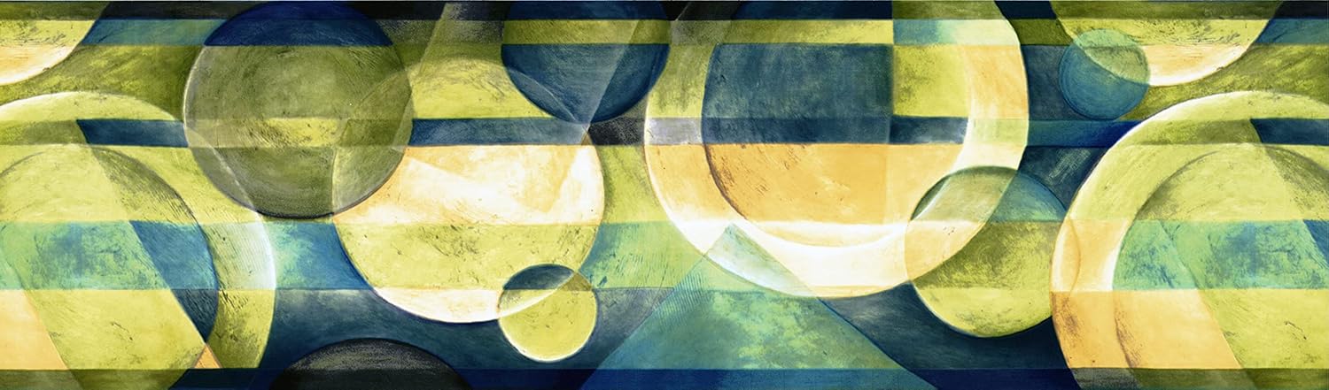 CONCORD WALLCOVERINGS ™ Geometric Circles Wallpaper Border, 7" x 15' Roll Modern Abstract Design, Blue Green Beige Tones, Prepasted Washable Vinyl, for Living Room Decor #OS24591B