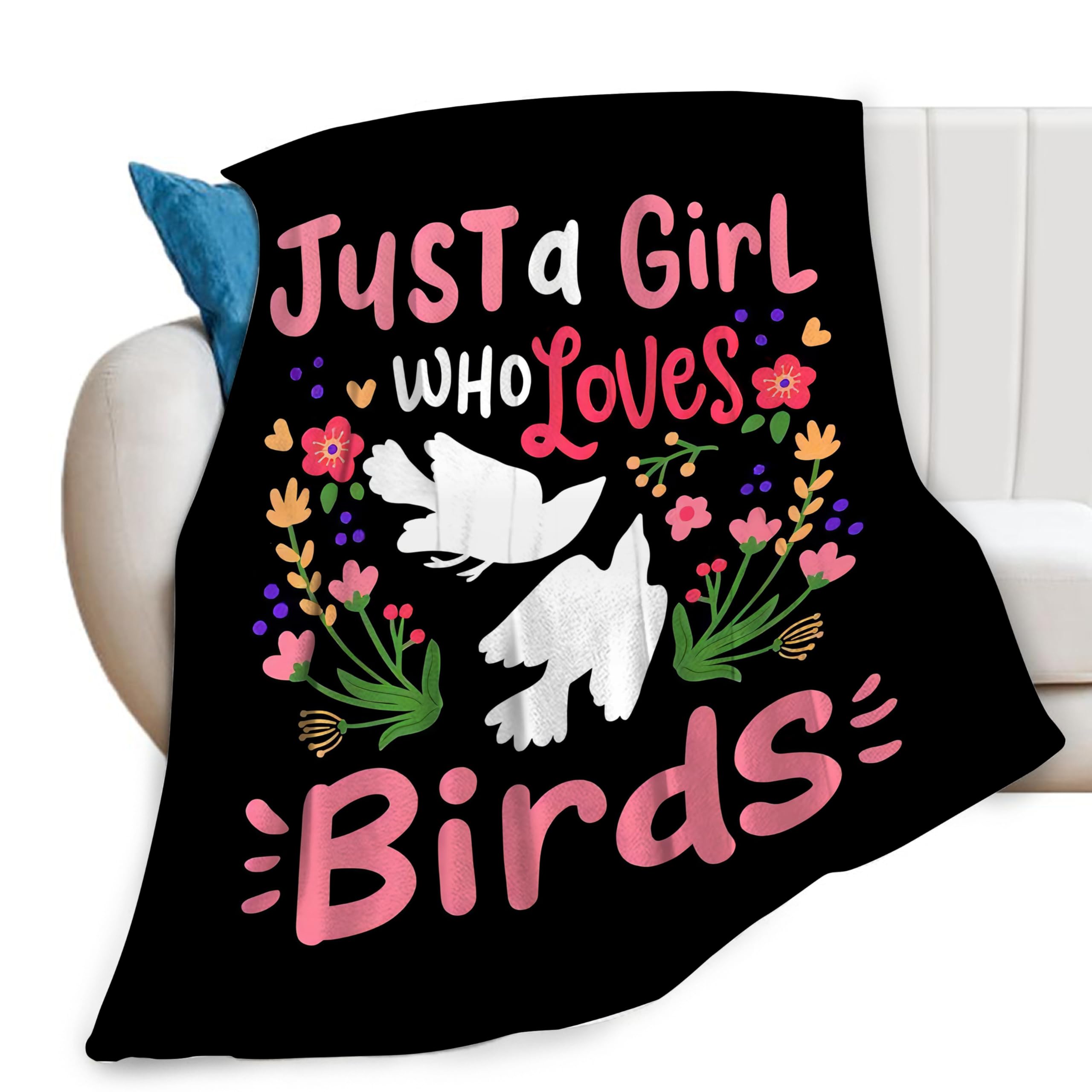 Feorafei Girls Just A Who Loves Birds Throw Blanket Cute Flower Floral Print Blankets Gifts For Couch Sofa Bed Stuff Decor Soft Cozy Fleece Plush Flannel Bedding For Lover Women Kids Adults 50"X60"