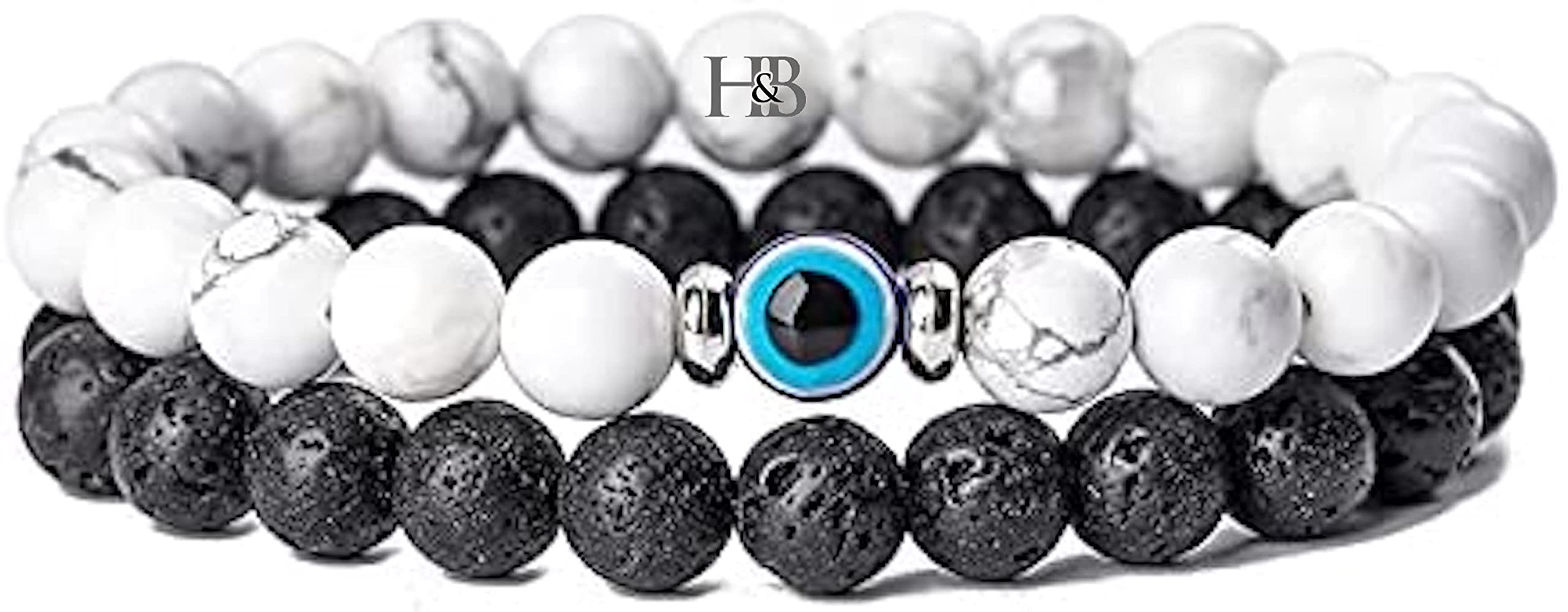Hot And Bold Evil Eye/Nazar-iya Natural Howlite & Lava Rock Triple Protection Gemstones Crystal Beads Combo Bracelets For Unisex Adult (B07BQHB9H3) Amazon Price History, Amazon Price Tracker