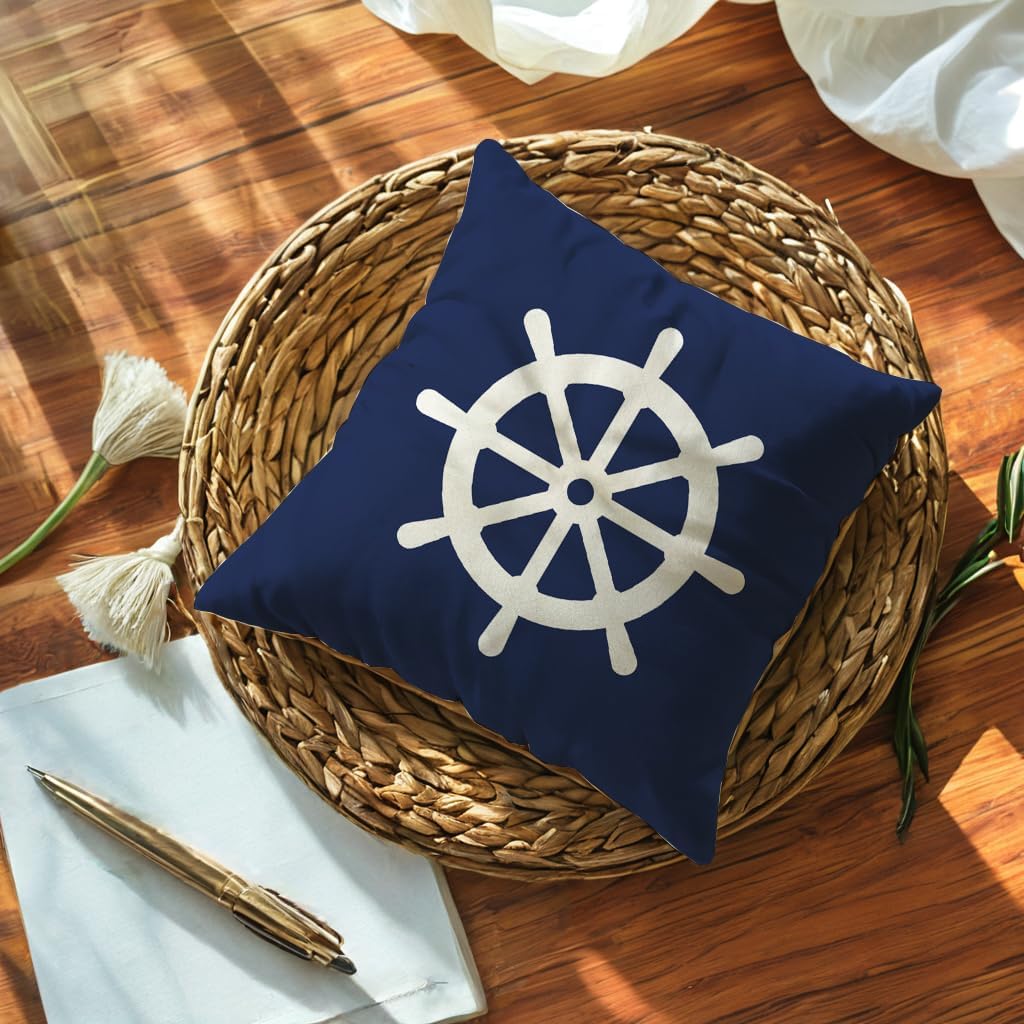 Summer Nautical Throw Pillow Covers Anchor Sailboat Compass Rudder Coastal Ocean Decorative Pillow Cases Navy Blue Home Decor Cushion Covers 18x18 Inches 4Pack for Couch Sofa Porch (Navy/Red) - Image 5