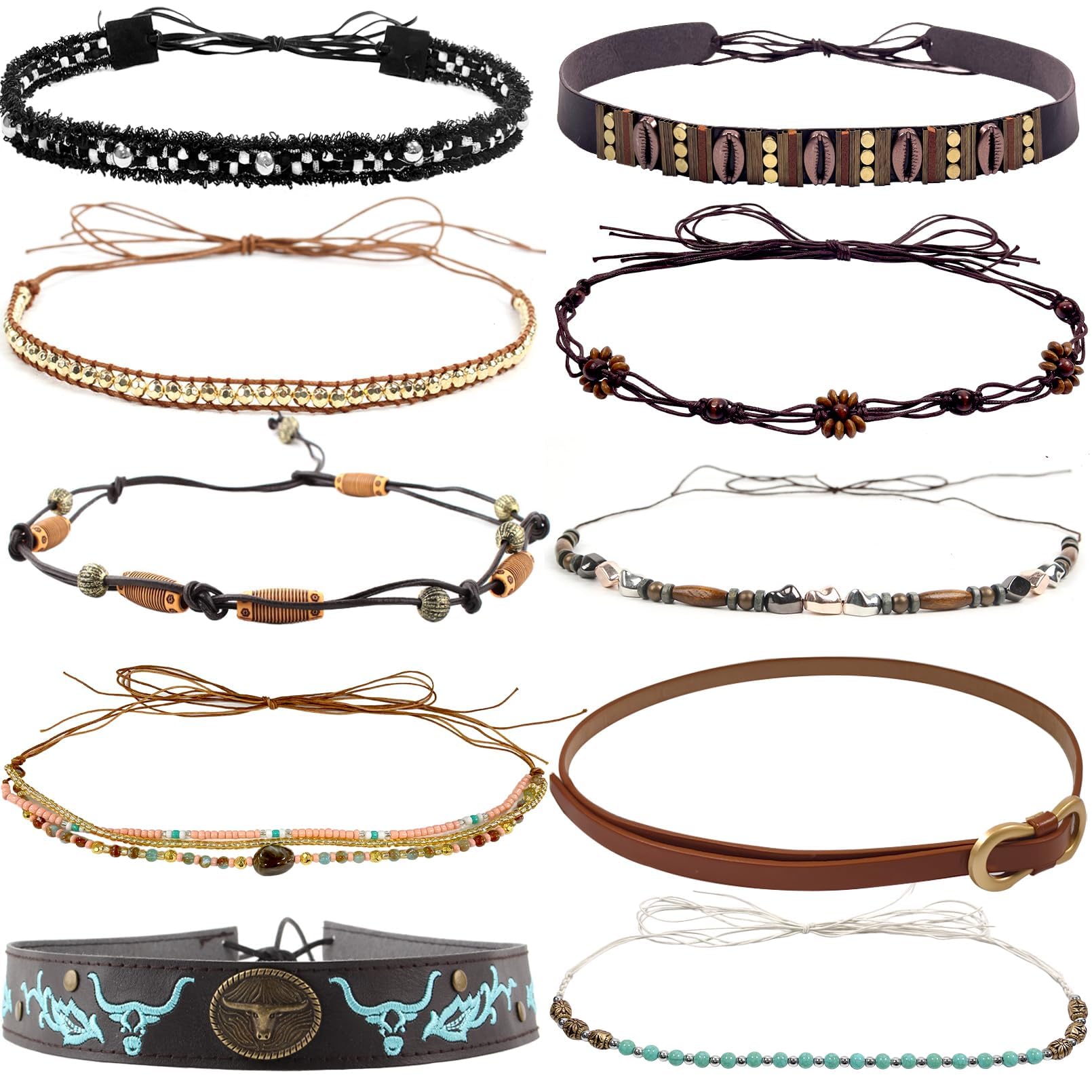 nemokamai 10 PCS Cowboy Hat Bands for Men Women, Leather Hatbands Belt for Cowboy/Western/Fedora/Cowgirl/Straw Hats