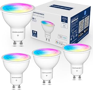 Lightinginside GU10 Smart Light Bulbs 50W Equivalent, 38°Beam Angle, Smart Bulb Works with Alexa/Google Home/SmartLife, 5W 420LM, RGBCW Bluetooth Spotlight Track Light, 2.4G WiFi, ETL Listed, 4PCS