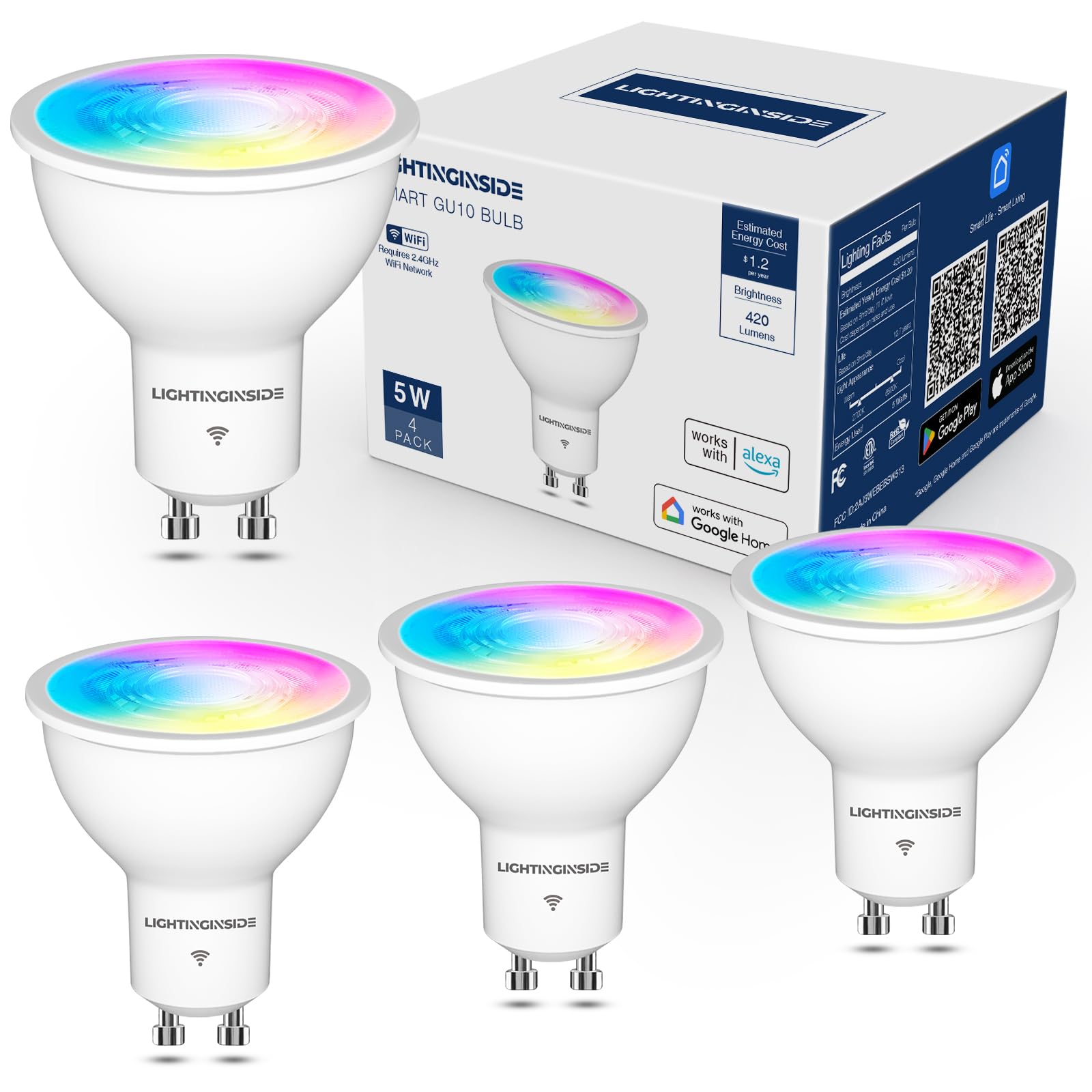 Sponsored Ad - GU10 Smart Light Bulbs 50W Equivalent, 38°Beam Angle, Smart Bulb Works with Alexa/Google Home/Smart Life, 5W 420LM, RGBCW Bluetooth Spotlight Track Light, 2.4G WiFi, ETL Listed, 4PCS