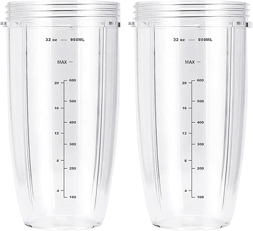 2 vasos de repuesto de 32 onzas para licuadora3 opciones de tamaño, 18 onzas, 24 onzas, 32 onzas Compatible con accesorios NutriBullet de 600 W y