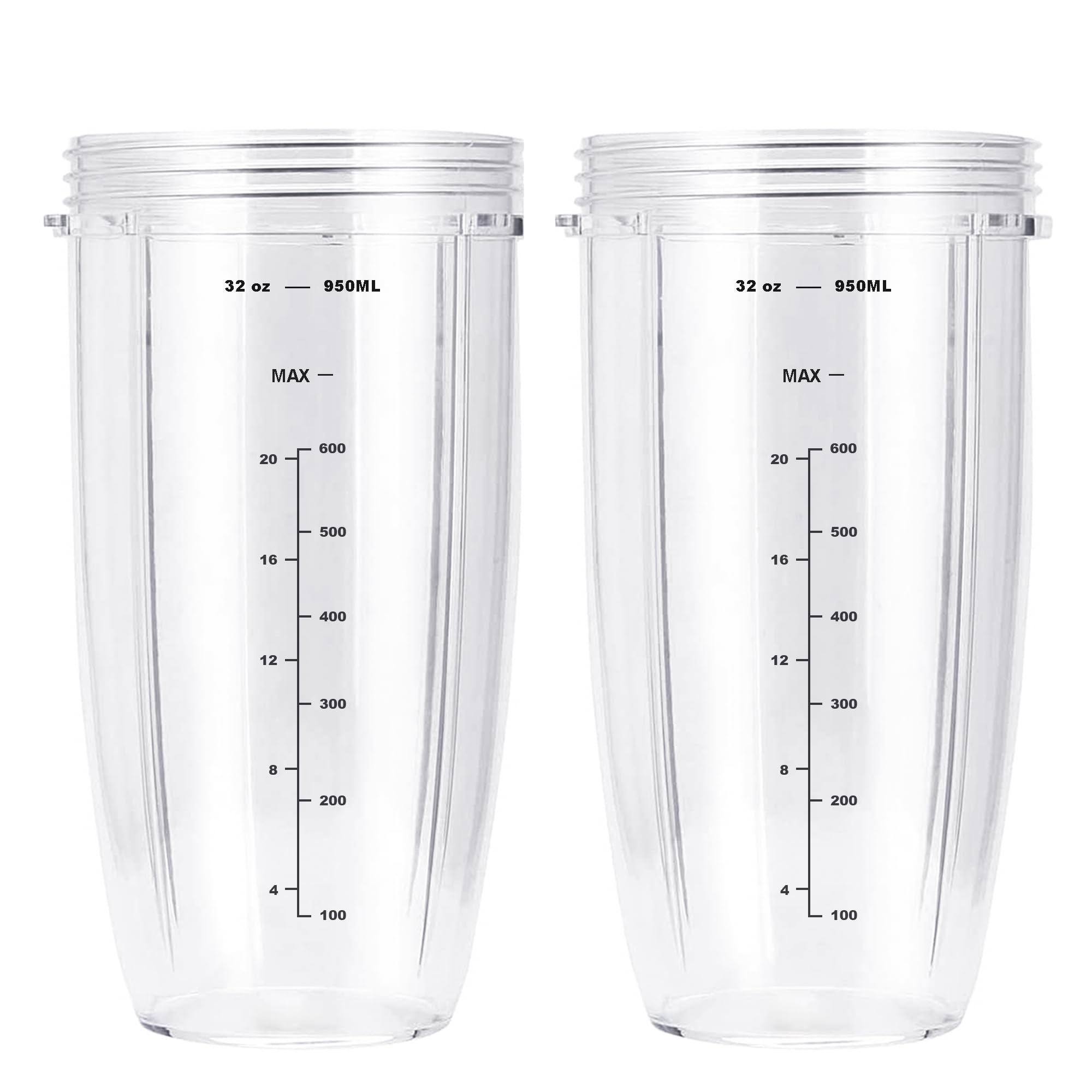 Oasisgalore 2 Pcs Replacement 32oz Cups for Blender【3 Size Options, 18oz, 24oz, 32oz】 Compatible with NutriBullet 600w and 900w Blender Accessory