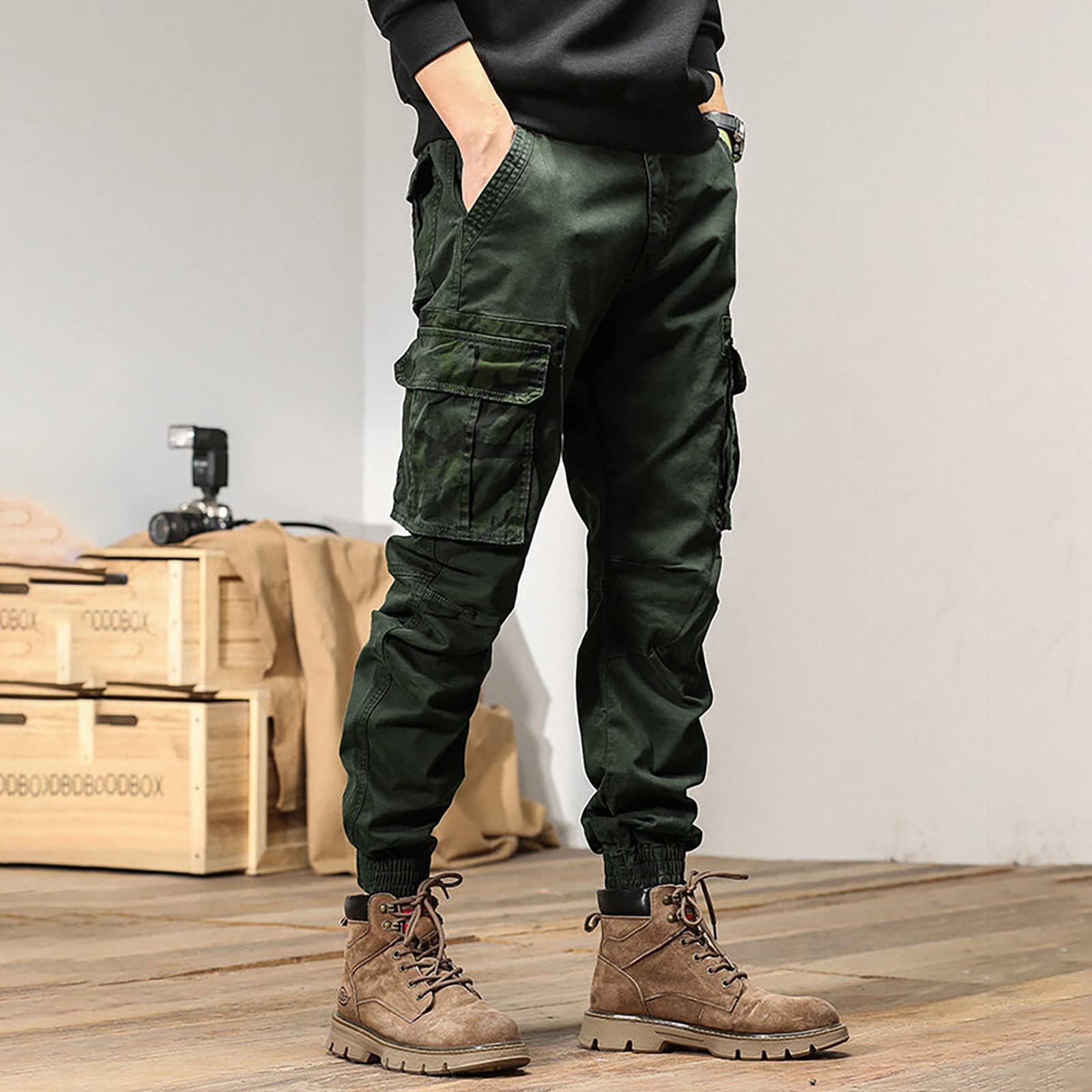 Generisch Pantalones cargo para hombre Slim Fit: Pantalones de trabajo con puños Pantalones de chándal con muchos bolsillos Pantalones tácticos Pantalones deportivos resistentes a la abrasión