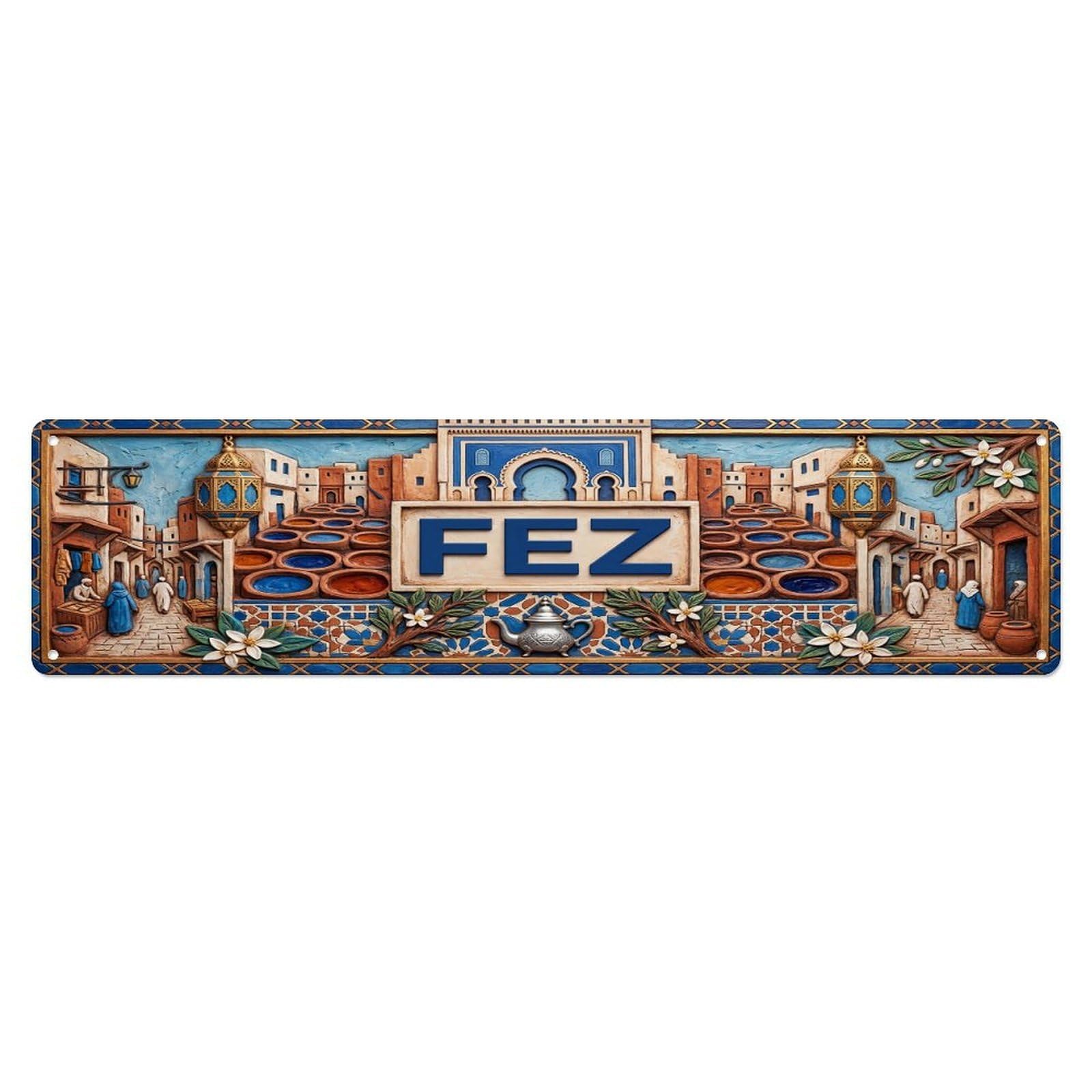Gead 4X16inch Style Vintage Fez Morocco Flag Pattern Metal Tin Sign