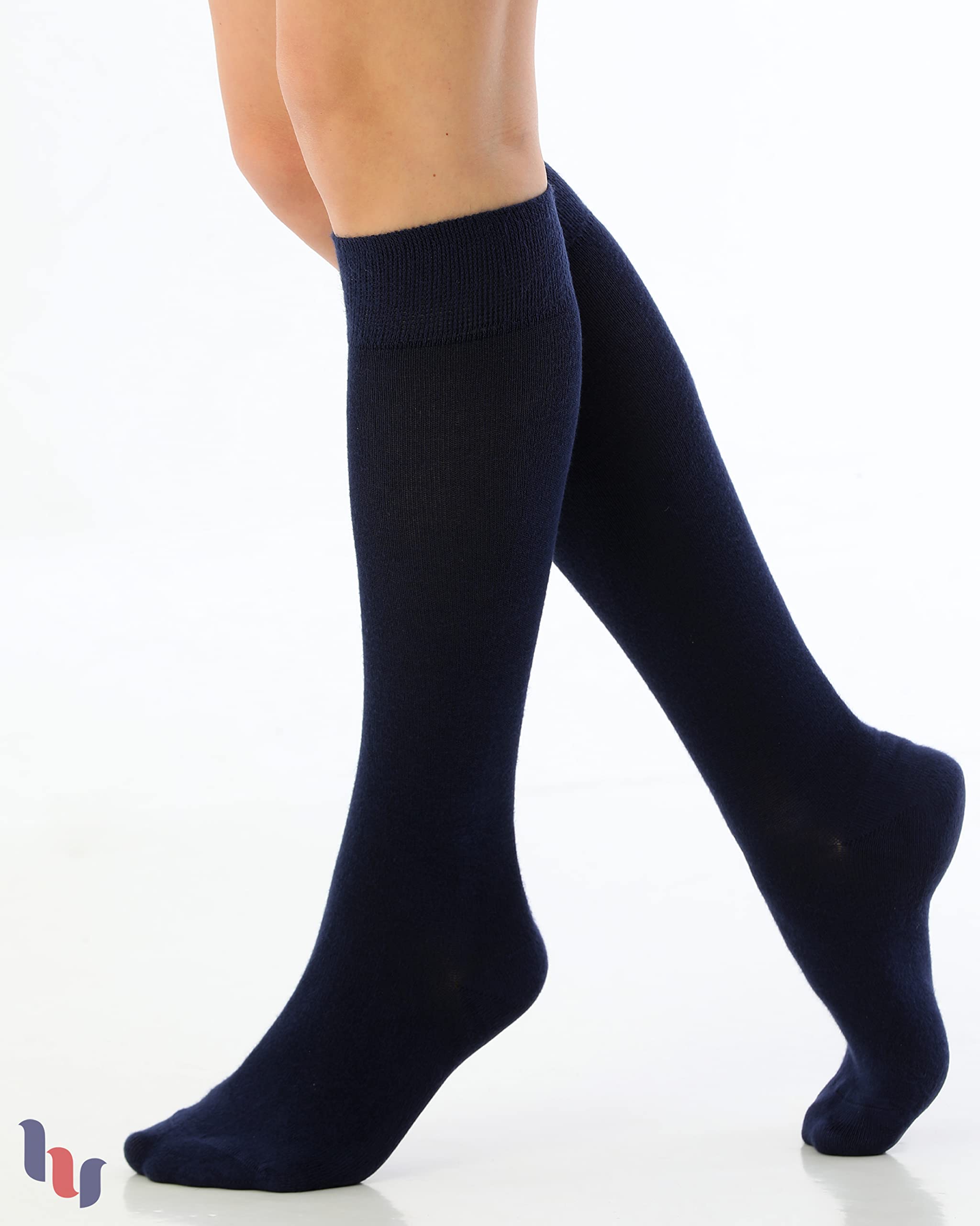 Hugh Ugoli Chaussettes hautes en bambou pour femme, Lot de 4 Paires, Coutures confortables, Chaussettes uniformes pour filles, Robe & Quotidien, Douces & Légères, Pointure: 35-38/38-42
