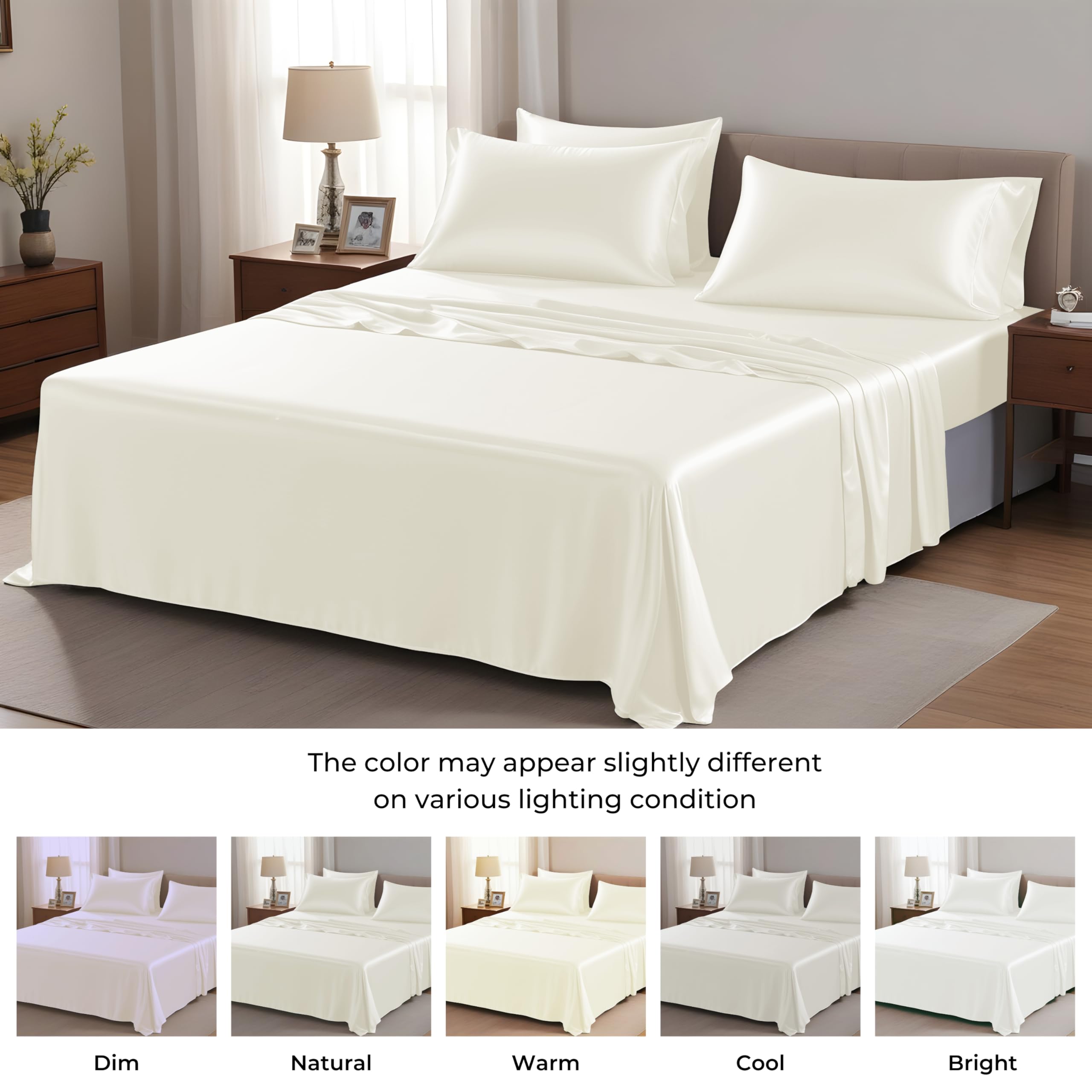 LINENWALAS Lenzuolo piano SuperKing solamente, 100% Tencel seta morbida rinfrescante lenzuolo superiore Lyocell biancheria da letto perfetta per capelli e pelle 300 x 275 cm (avorio, SuperKing)