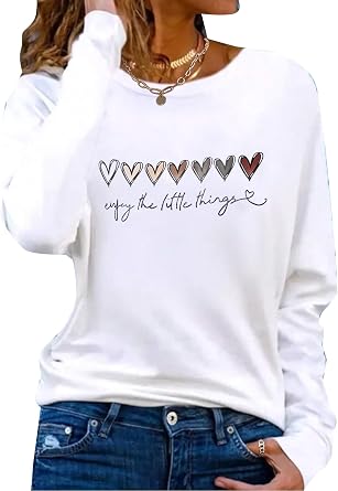 Hilinker Women Long Sleeve Tops Graphic Tee Casual Loose Crew Neck T Shirt