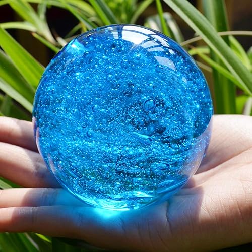 Miniatura 4 de EUSTUMA Estatuillas de vidrio soplado a mano Bola de burbujas del océano, bola de vidrio pisapapeles, decoración del hogar coleccionable, decoración